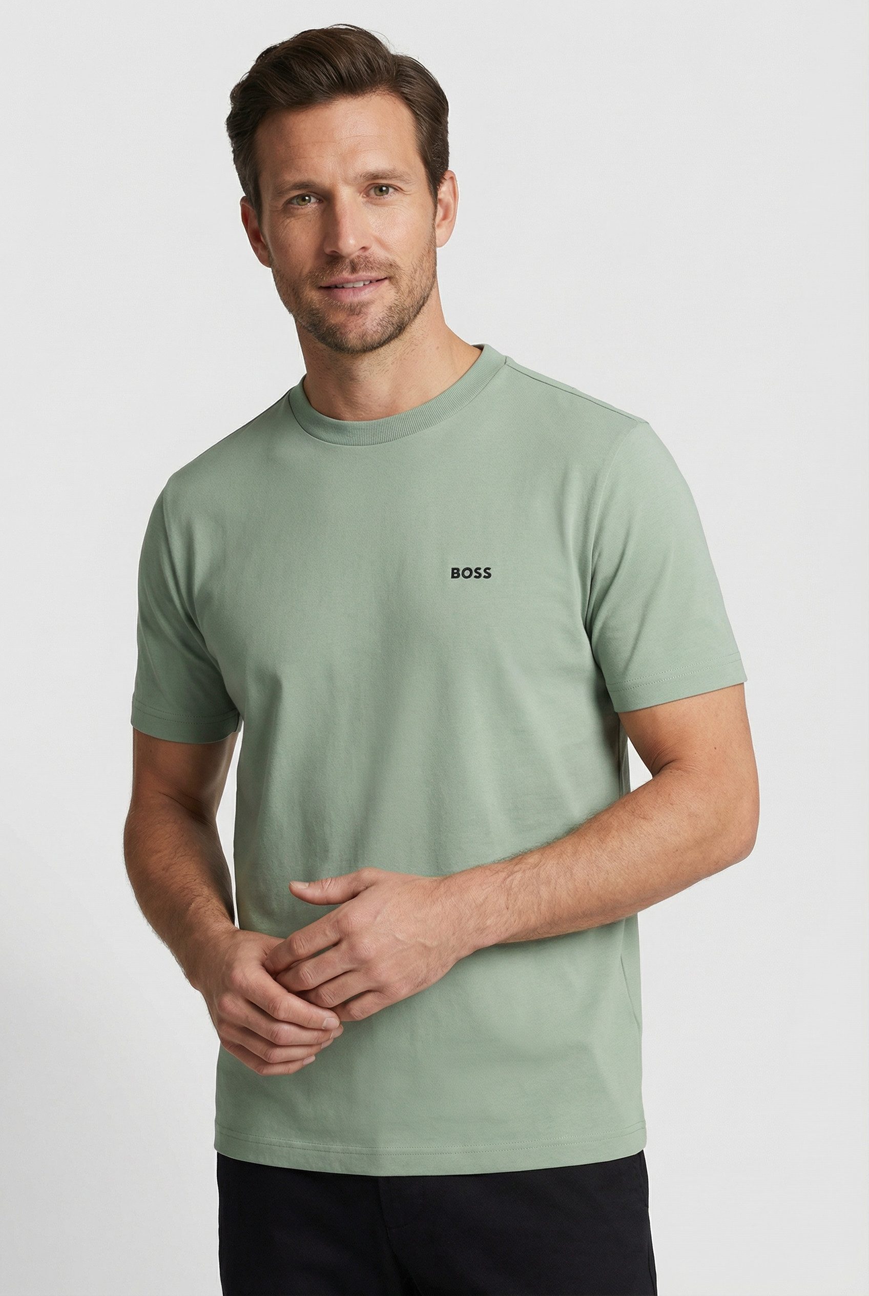 BOSS GREEN Rundhalsshirt Tee mit gummiertem Kontrast-Logo günstig online kaufen