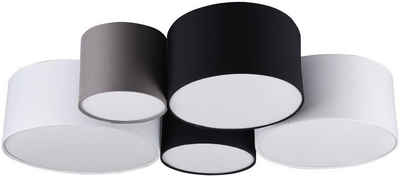 TRIO Leuchten Deckenleuchte »HOTEL«, Deckenlampe 5-flammig, mehrfarbige Stoffschirme (weiß, schwarz, grau), exkl. Leuchtmittel (E27)
