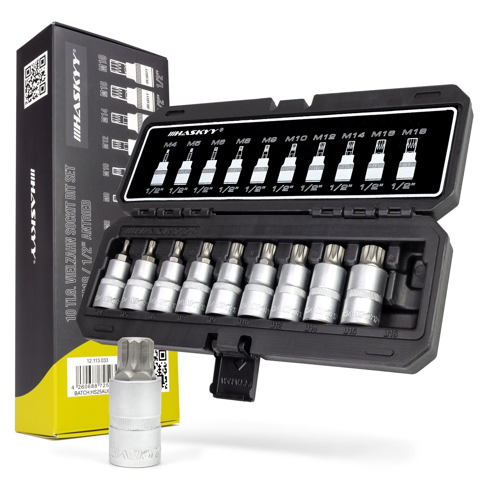Steckschlüssel Steckschlüssel Satz Vielzahn 1/2" Nüsse Wekzeug M4-M16 Set 10 tlg.