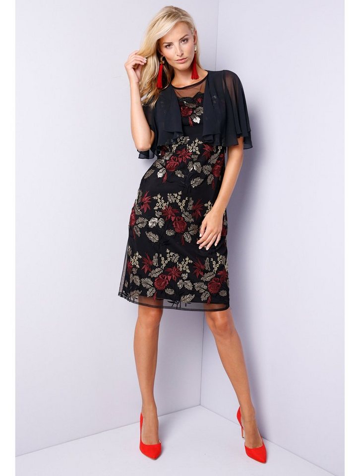 Mona Kleid mit Pailletten und Stickerei in schwarz