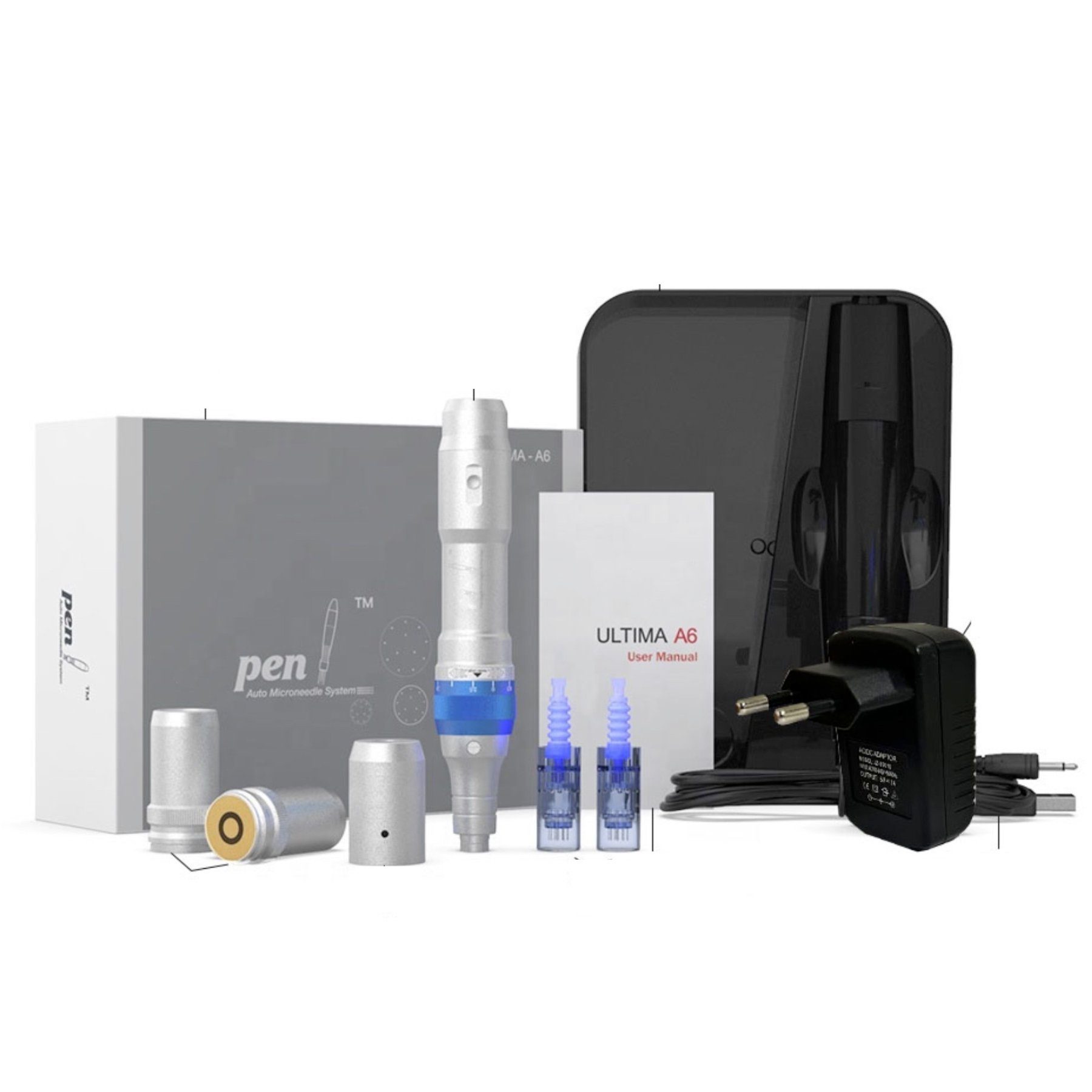 P-BEAUTY COSMETIC ACCESSORIES Dermaroller Derma Pen Microneedling A6 Gerät inkl. 2 Nadeln mehr