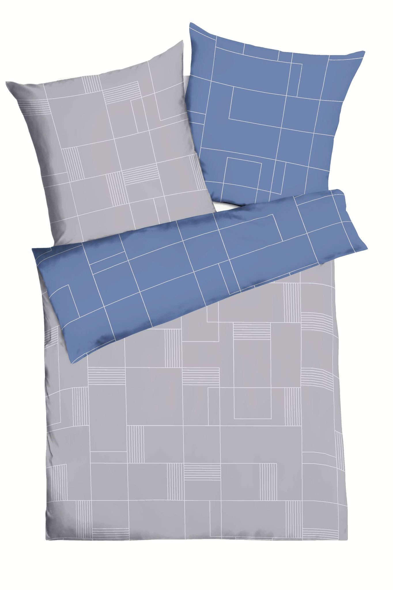 Kaeppel Wendebettwäsche 240x220cm Uptown Blau Rot Smaragd Linien Streifen, Satin, 3 teilig, wunderschönes elegantes Motiv mit tollen Linien