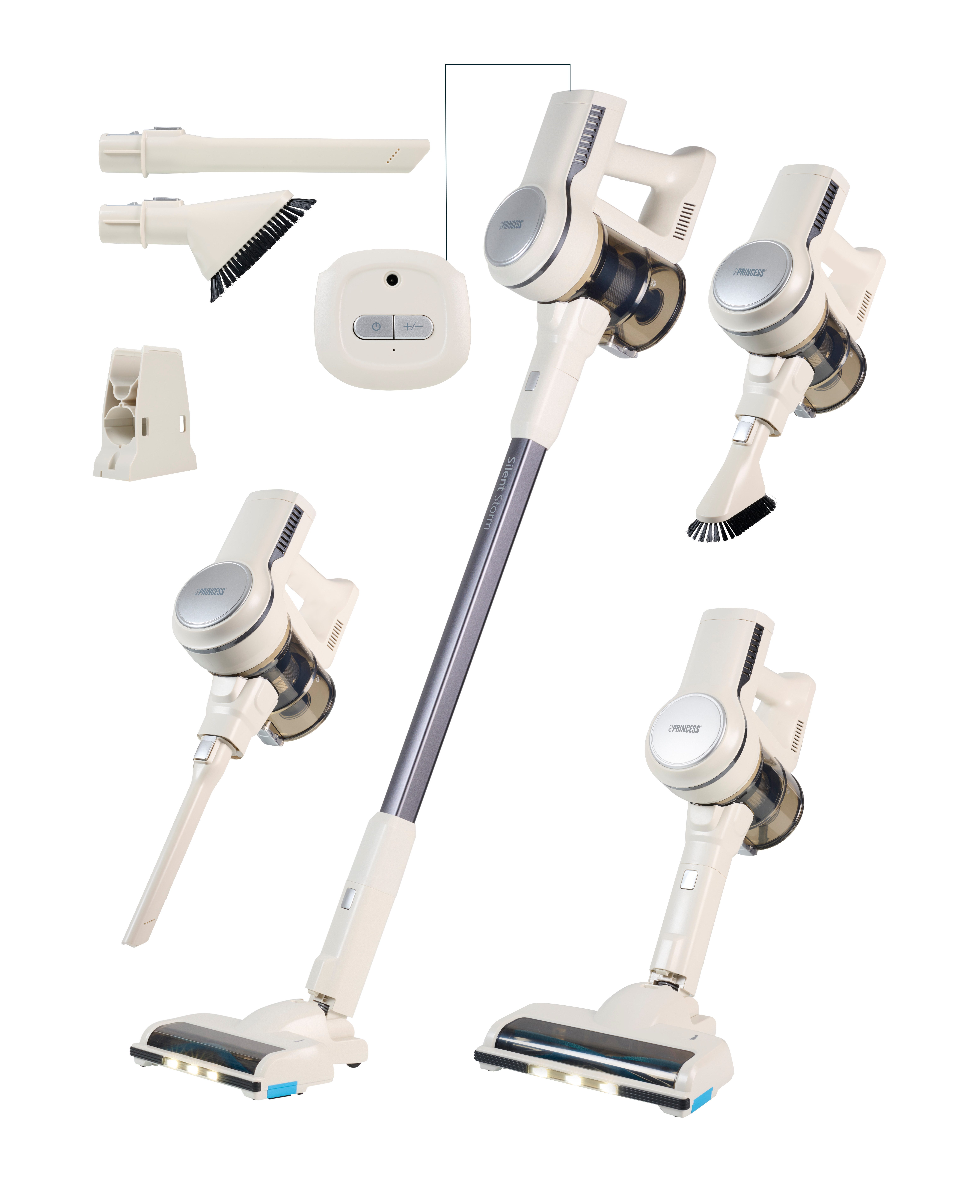 PRINCESS Akku-Stielstaubsauger 339380, beutellos, Motorisierte Bürste mit LED-Licht, Parkmodus
