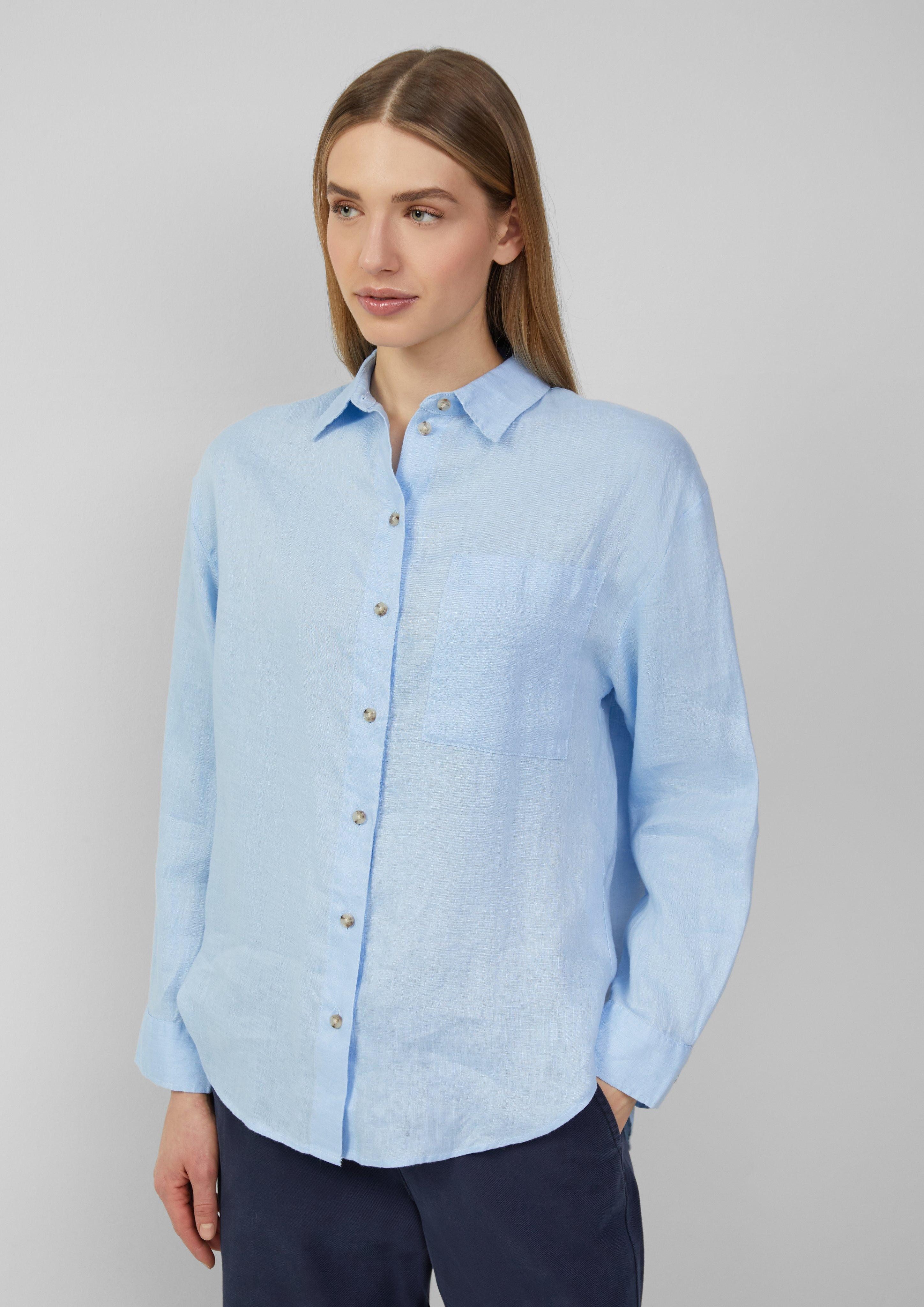 Langarmbluse Bluse aus reinem Leinen mit Brusttasche