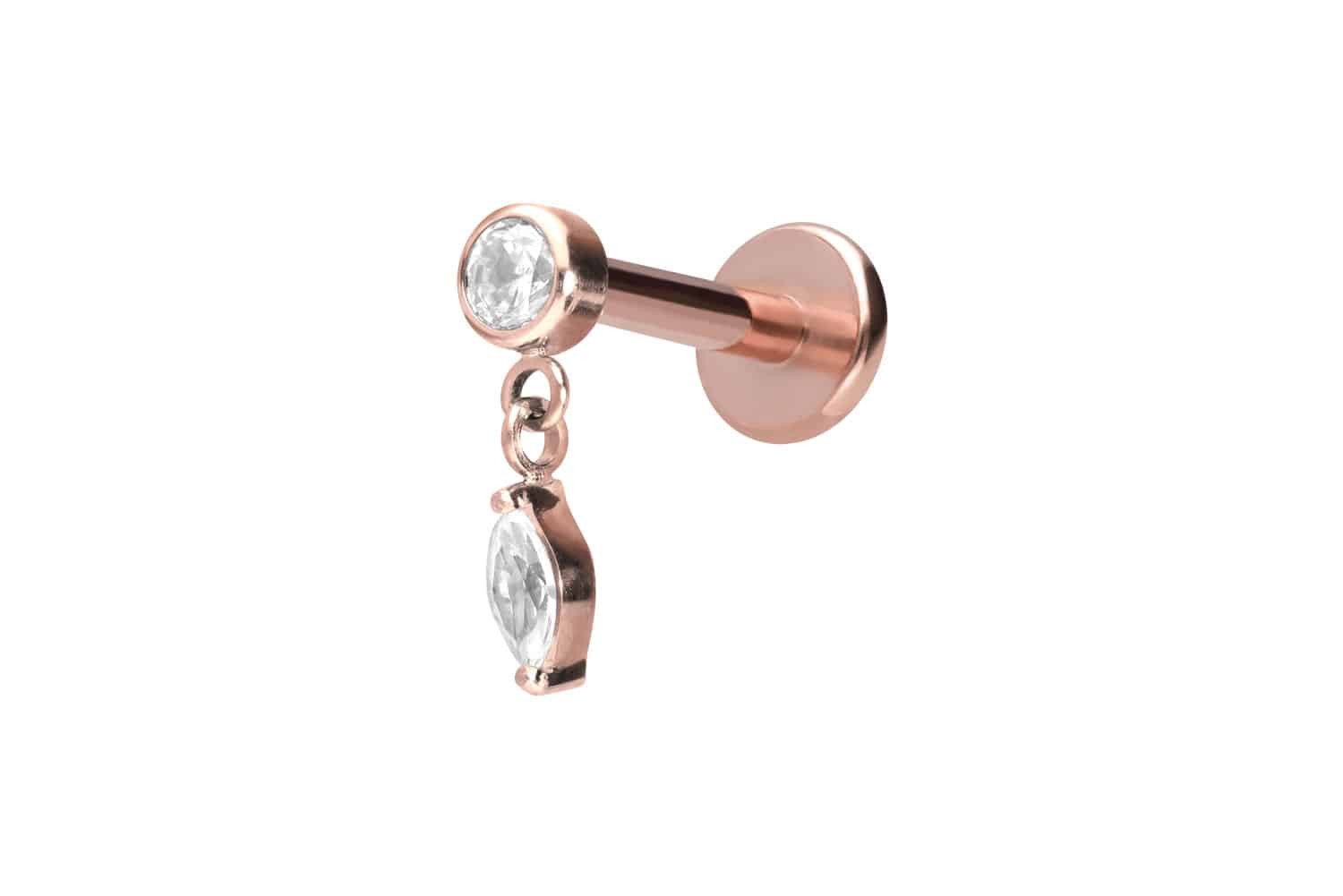 Piercing-Set Titan Labret mit Push Fit KRISTALL + KRISTALLTROPFEN