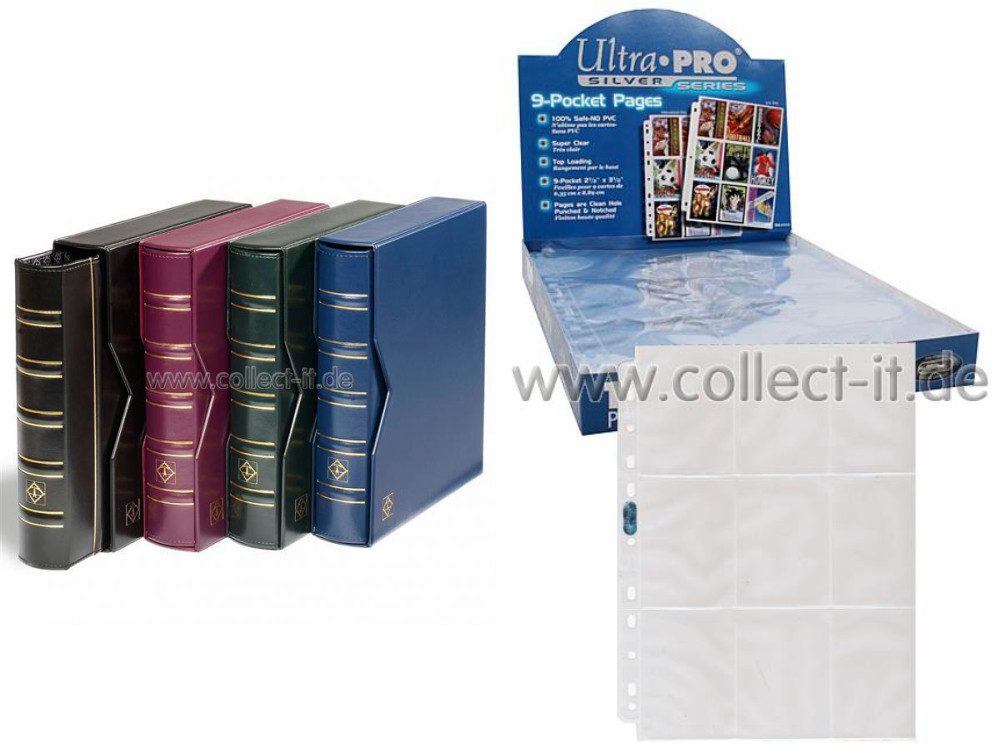 Leuchtturm Sammelkarte Leuchtturm Ring-Binder Black + 100 Pocket Silver Series Pages Album