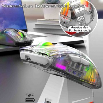 Diida Tri-Mode-Gaming-Maus mit transparentem Gehäuse und RGB-Beleuchtung Gaming-Maus (5 DPI-Geschwindigkeiten, 500mA-Akku, leise Tasten,ergonomisches Design)