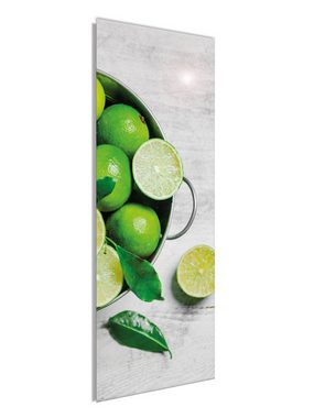 artissimo Glasbild Glasbild 30x80cm Bild Glas Küche Küchenbild hoch grün schmal Cocktails, Essen und Trinken: Limetten I