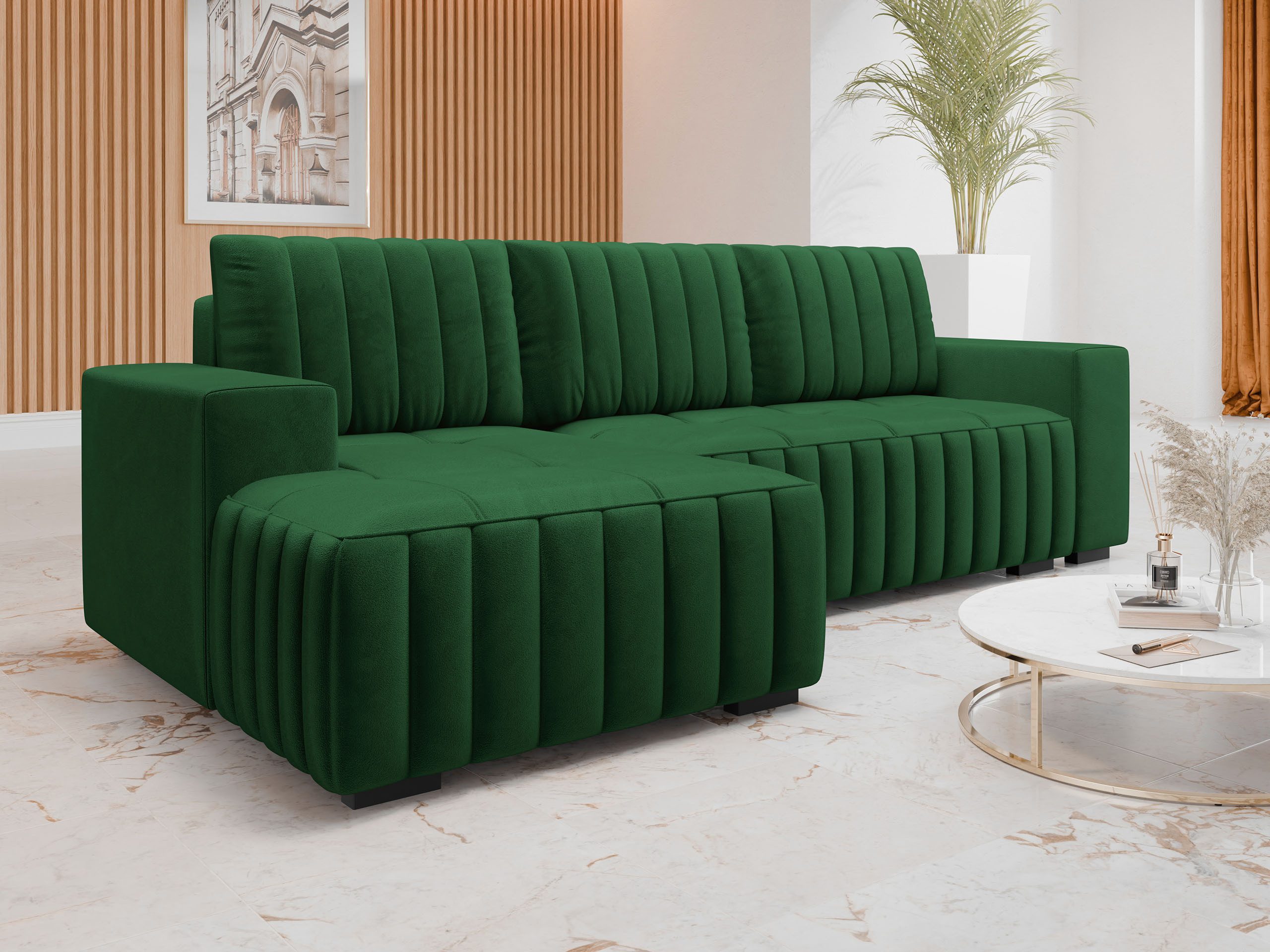 MIRJAN24 Ecksofa Hugo, mit Bettkasten und Schlaffunktion, Holzfüße, L-Form, 240x140x85 cm