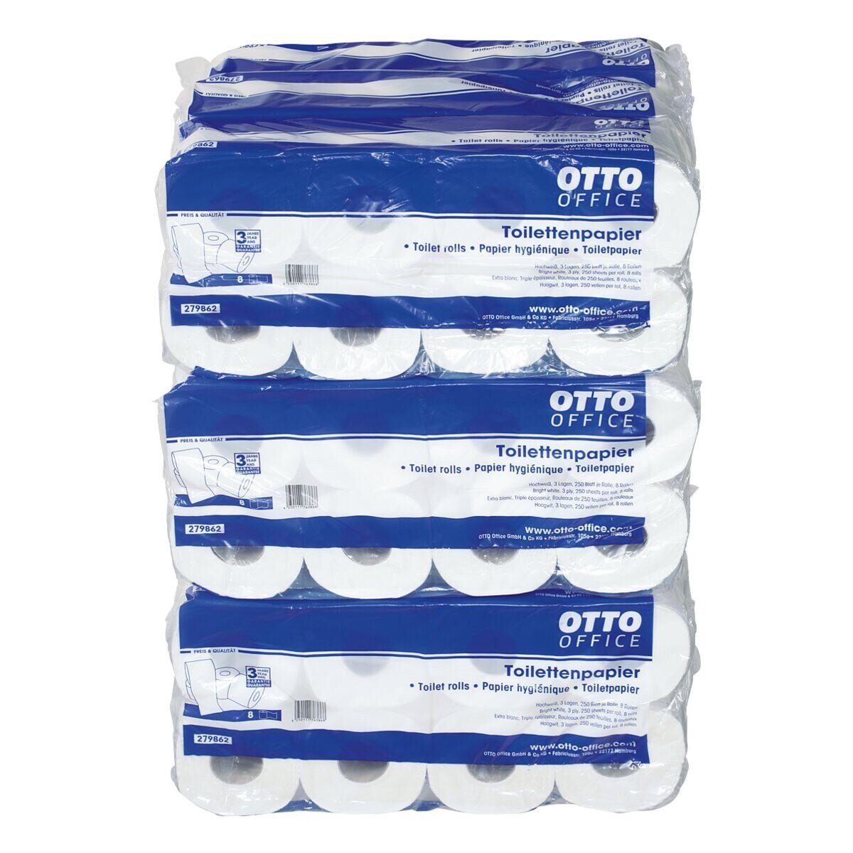 Otto Office Toilettenpapier (72-St), 3-lagig, weiß mit Prägung, 250 Blatt/Rolle