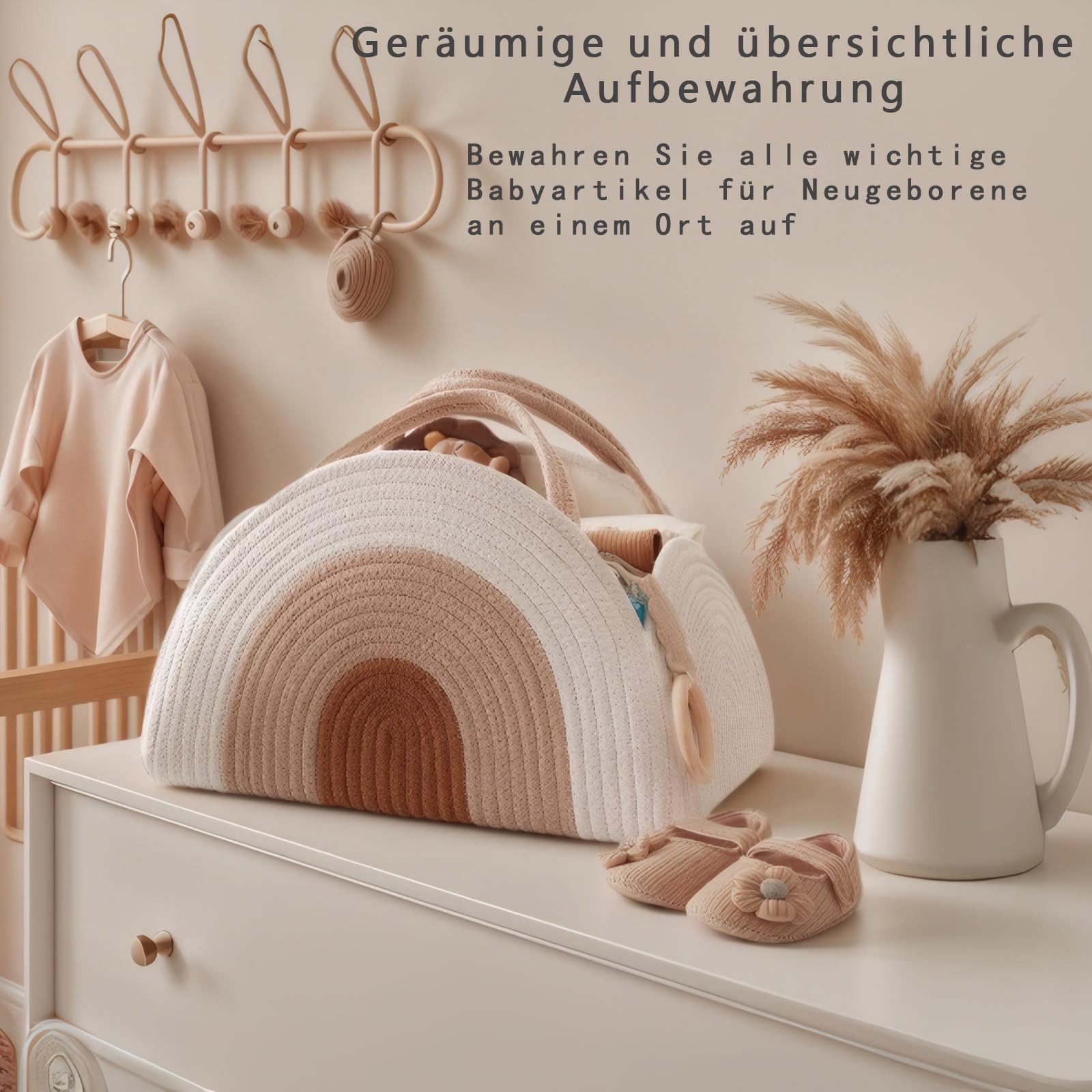 Thumbnail - Coonoor Allzweckkorb Tragbarer Allzweckkorb, Baby Windeltasche, Windelaufbewahrungskorb, Geflochtener Aufbewahrungskorb