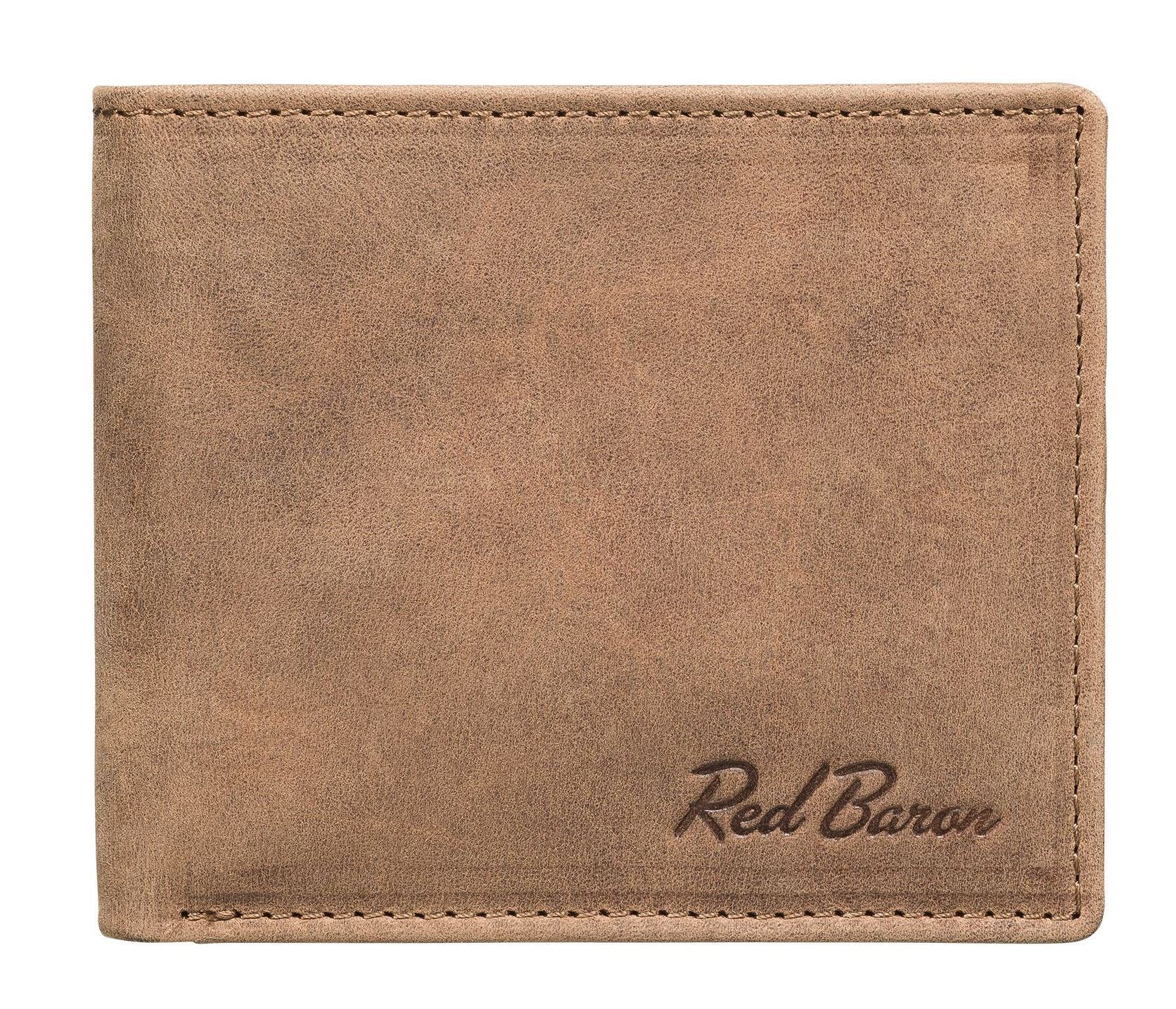 Red Baron Geldbörse Geldbeutel Leder Braun RB-WT-007-05, Kreditkartenfächer, Steckfächer, schlicht