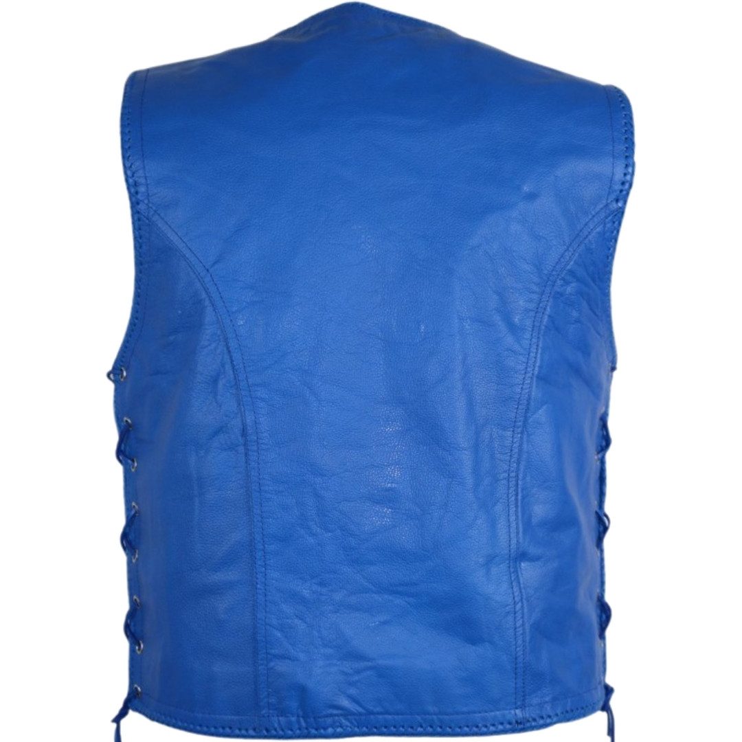 MDM Motorradweste Blaue Herren Lederweste aus Rindsleder Biker Kutte – Bild 2 von 4