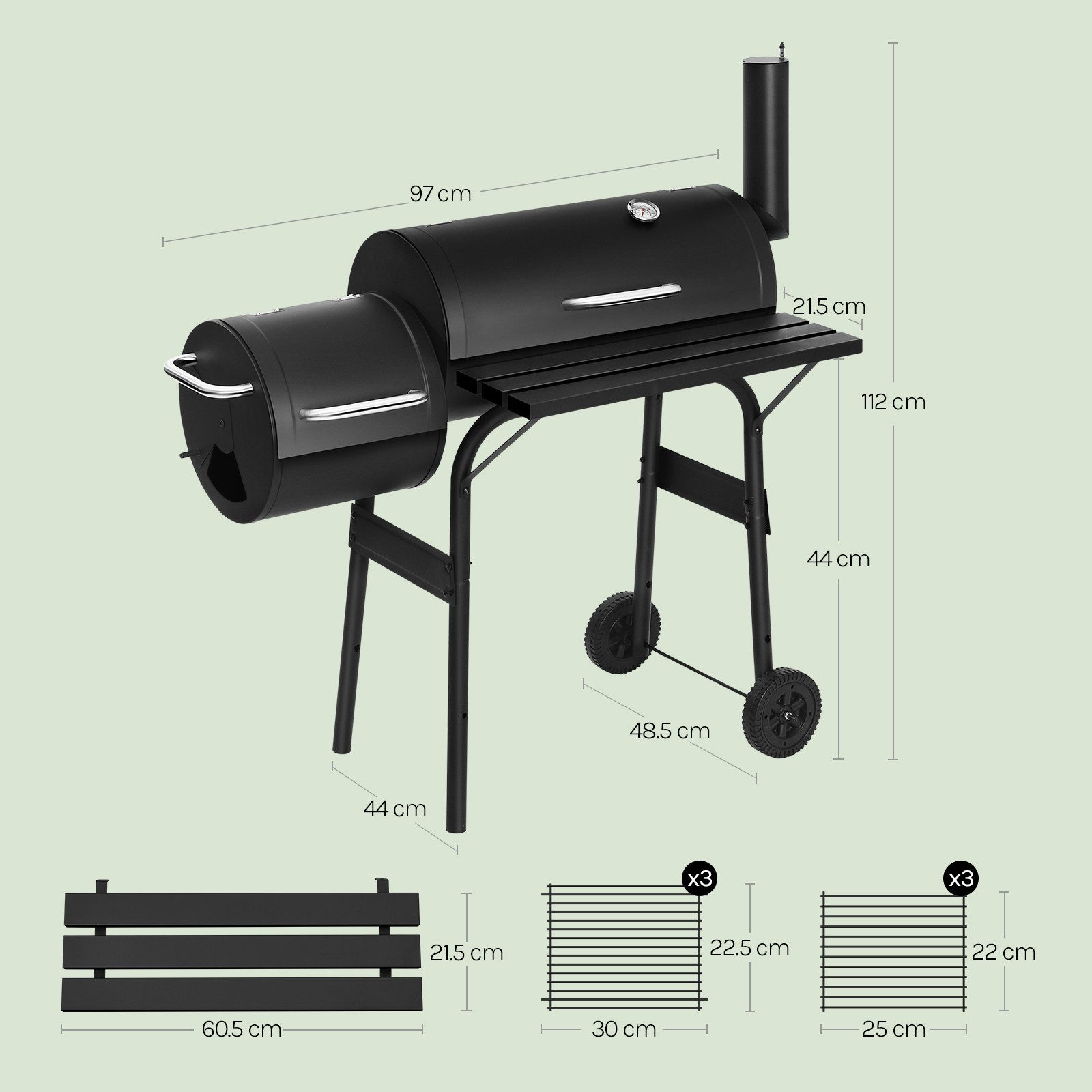 Woltu Holzkohlegrill, 2 Kammern Standgrill BBQ Grill für Camping Garten