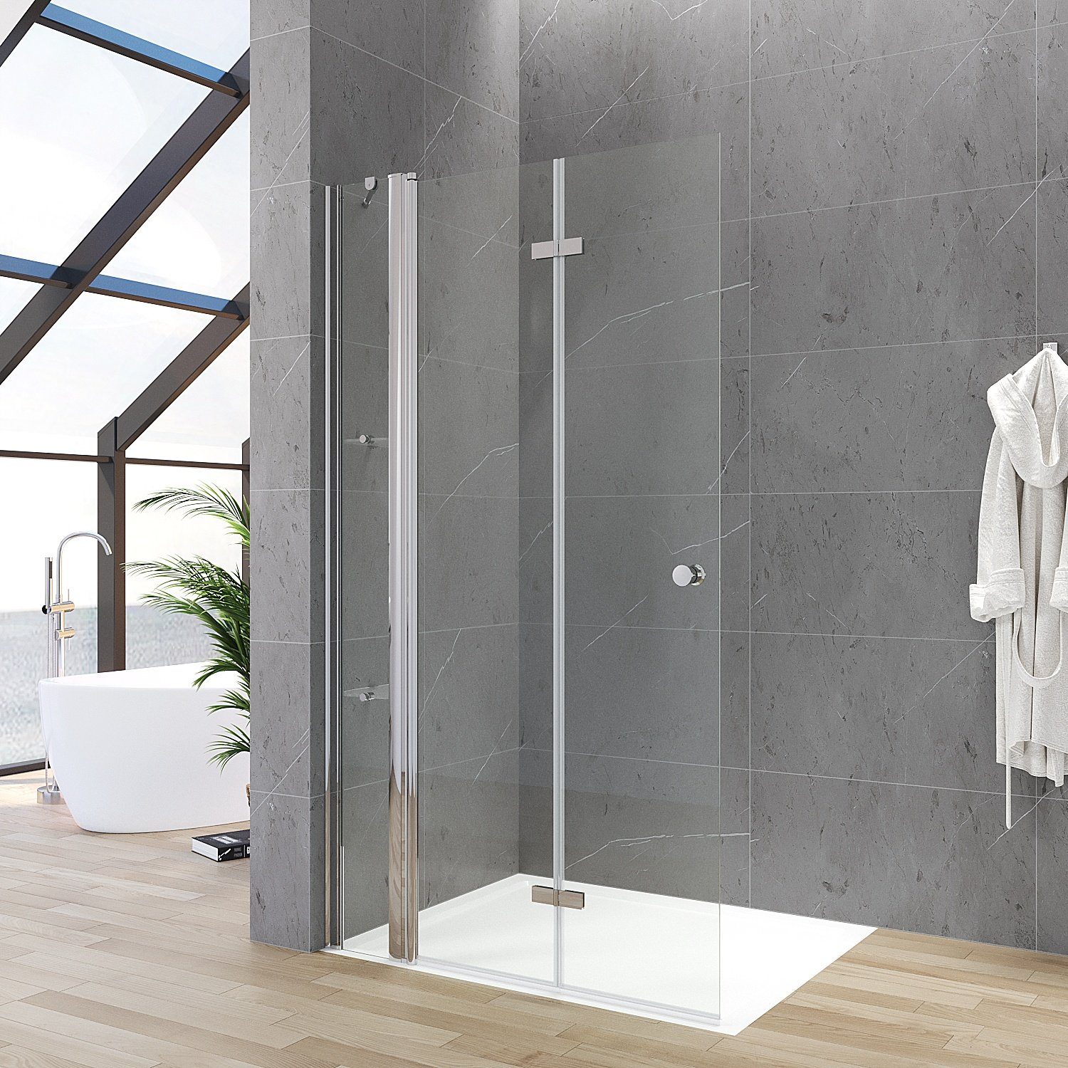 aqua batos Walk-in-Dusche Walk in Duschwand 85×187 cm 90×187 cm 95×187 cm 105×187 cm 115×187 cm 135×187 cm Glas Duschabtrennung Falttür Duschtrennwand Duschtür mit Festteil und Duschablagen Drehfalttür Duschkabinen Eckdusche, Einscheibensicherheitsglas, Echtglas, 5 mm Einscheibensicherheitsglas (ESG), Sicherheitsglas, ohne Magnetprofil, variabler Verstellbereich, barrierefrei, rahmenlos, Hebe-Senk-Funktion