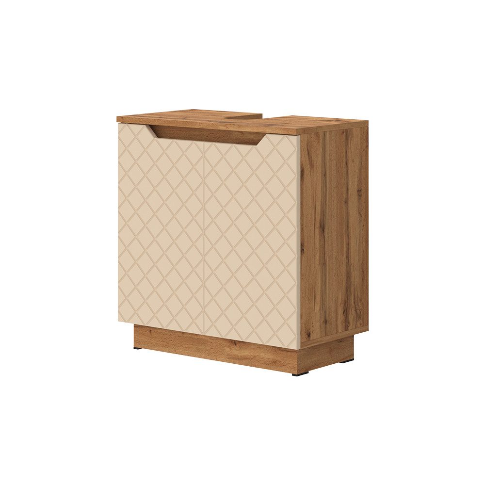 Vicco Waschbeckenunterschrank Lotta, Eiche/Kaschmir mit Kachelstruktur, 58.9 x 62.1 cm mit 2 Türen (1-St)