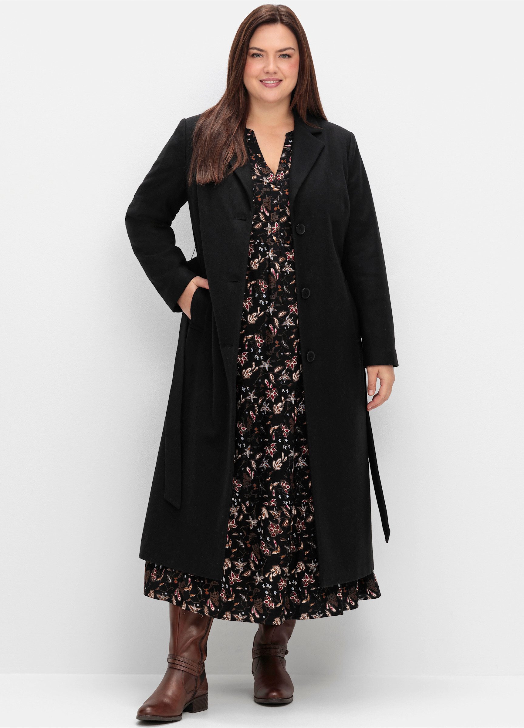 Sheego Langmantel Wintermantel . tailliert, mit Bindegürtel günstig online kaufen