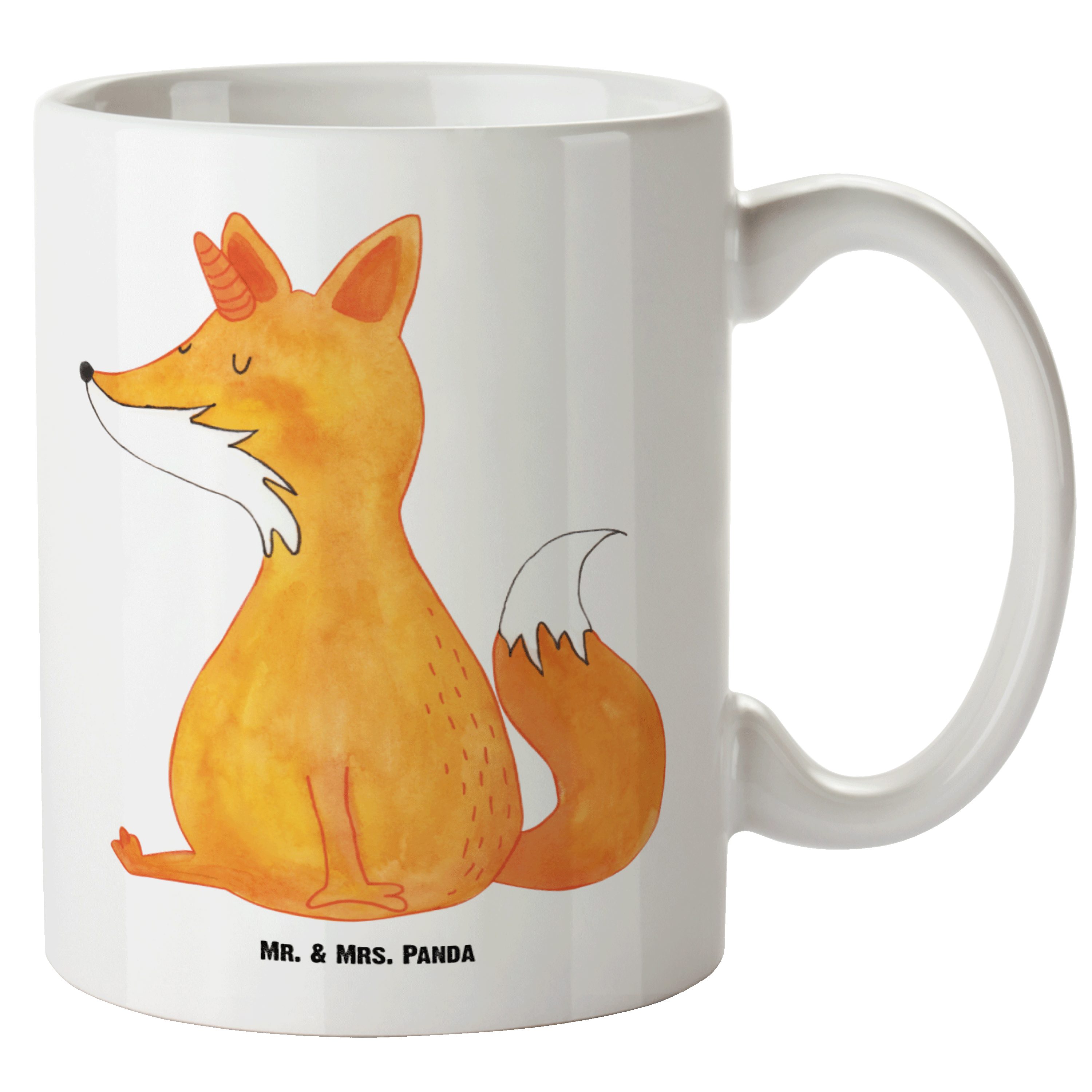 Mr. & Mrs. Panda Tasse Fuchshörnchen - Weiß - Geschenk, Einhörner, spülmaschinenfest, Große, XL Tasse Keramik