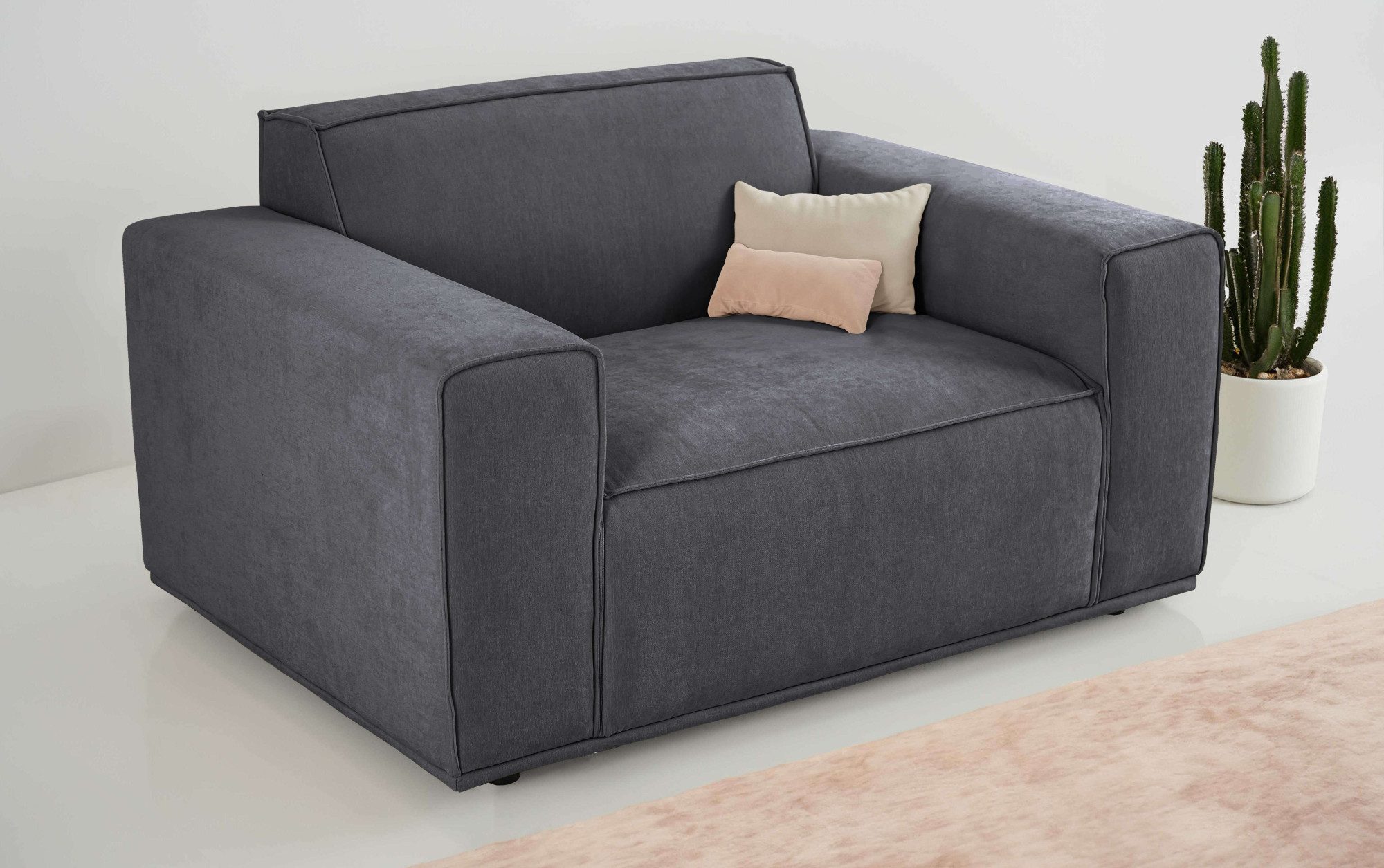 Home affaire Loveseat Avelin, 1.5 Sitzer, 140 cm, Chenille, Struktur-Boucle, mit Wellenunterfederung, Kedernaht, bodentief, Skandi-Design