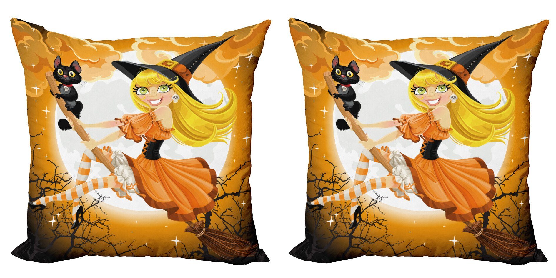 Halloween Hexe (2 Modern Accent Kissenbezüge Digitaldruck, Farben Konzeptionelle Stück), Abakuhaus Doppelseitiger