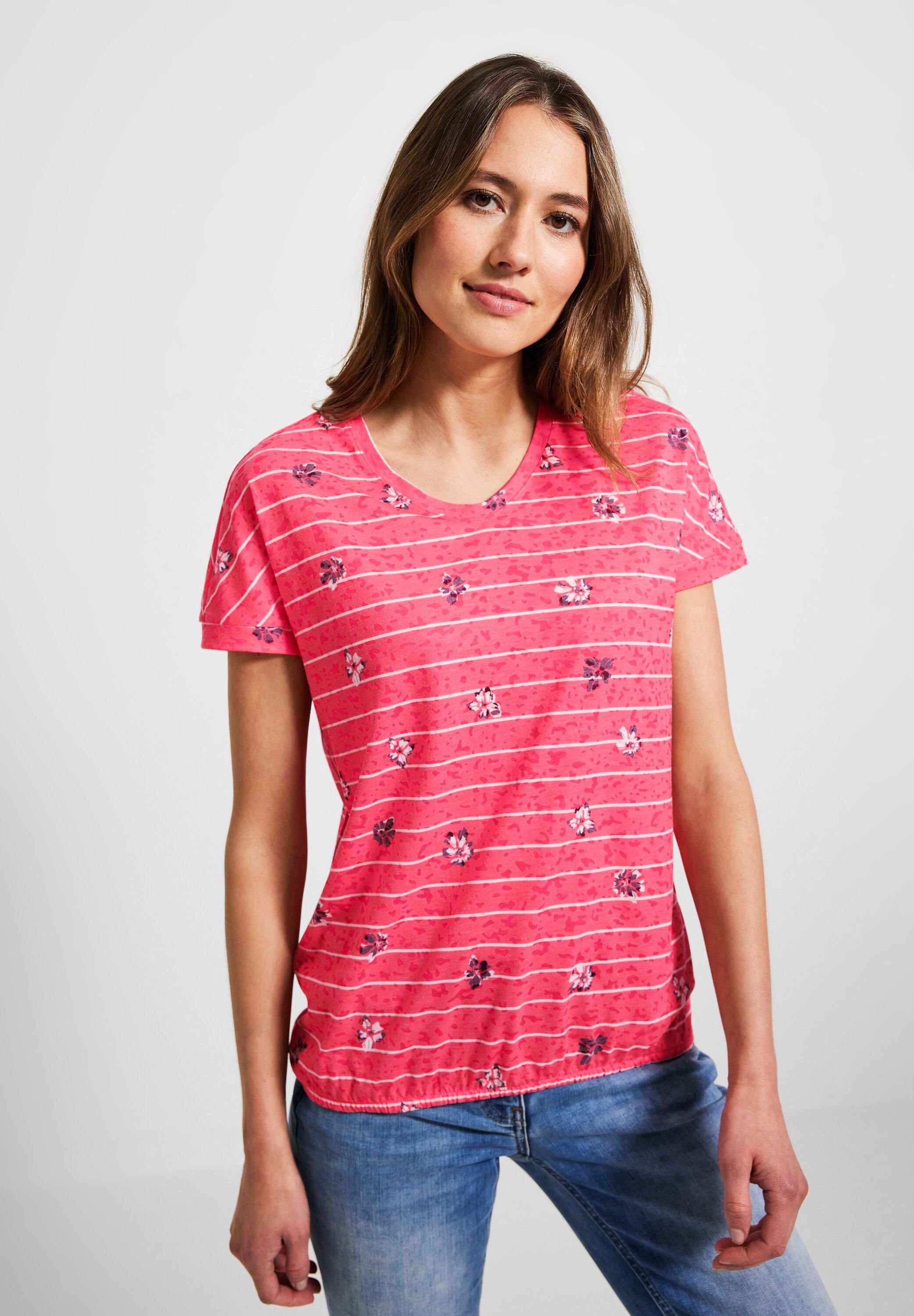 Cecil T-Shirt mit Elastiksaum strawberry red