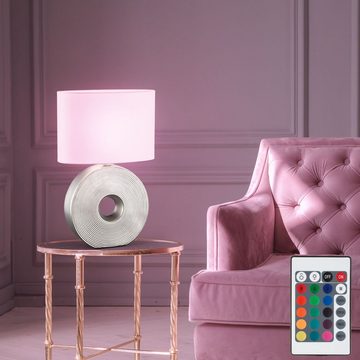 etc-shop Schreibtischlampe, Leuchtmittel inklusive, Warmweiß, Farbwechsel, RGB LED Tischlampe Beistellleuchte Fernbedienung Textil Keramik silber