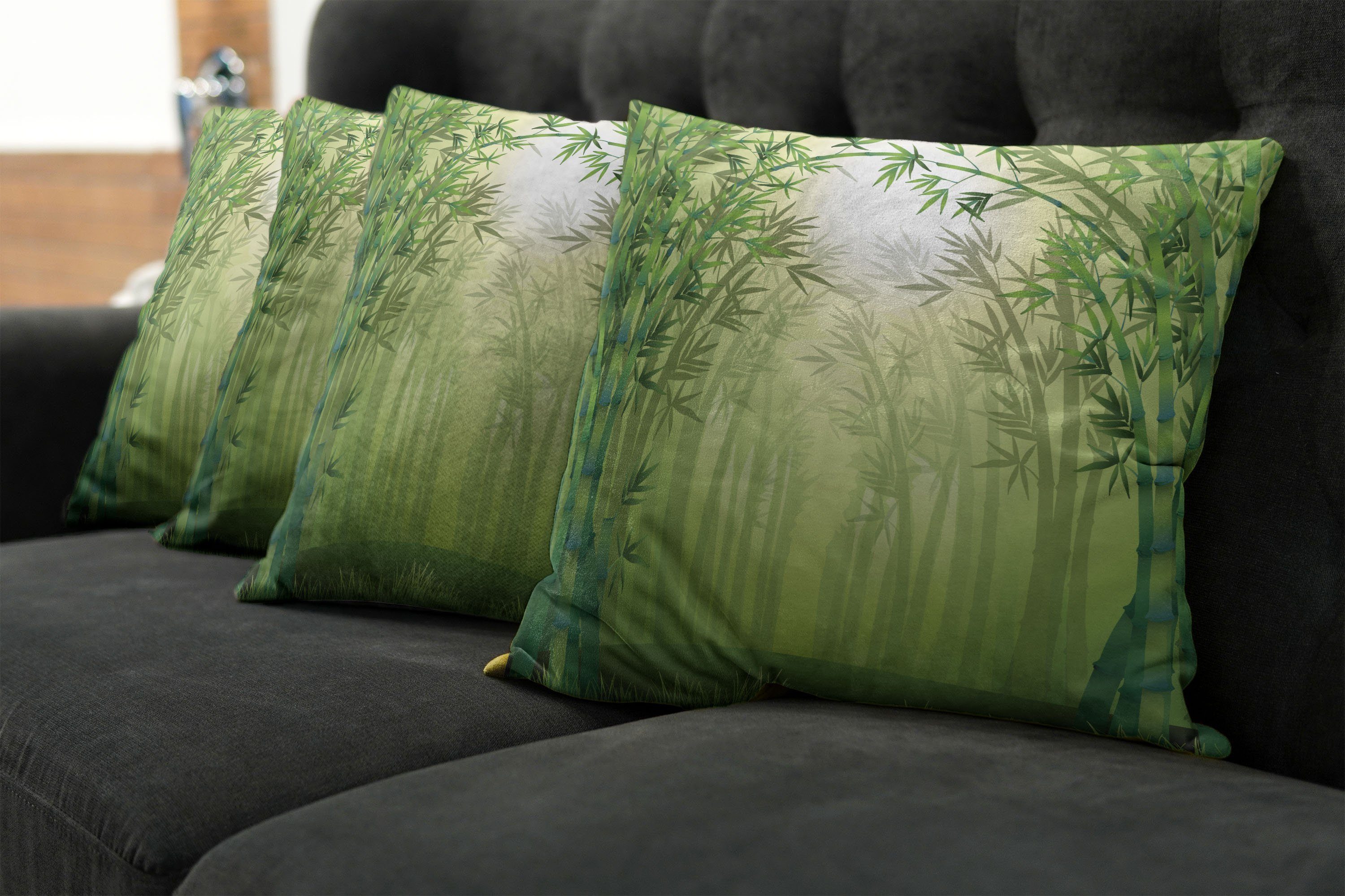 Kissenbezüge Modern Accent (4 Grün im Stück), Bambus-Bäume Doppelseitiger Abakuhaus Digitaldruck, Wald