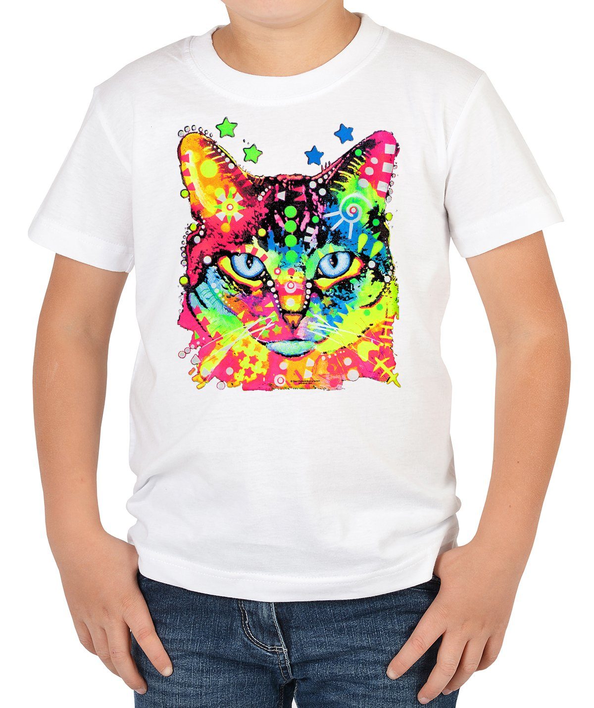 Tini - Print-Shirt Motiv Kindershirt Katzenmotiv Eyes buntes Katzen Kindershirt : Shirts Blue