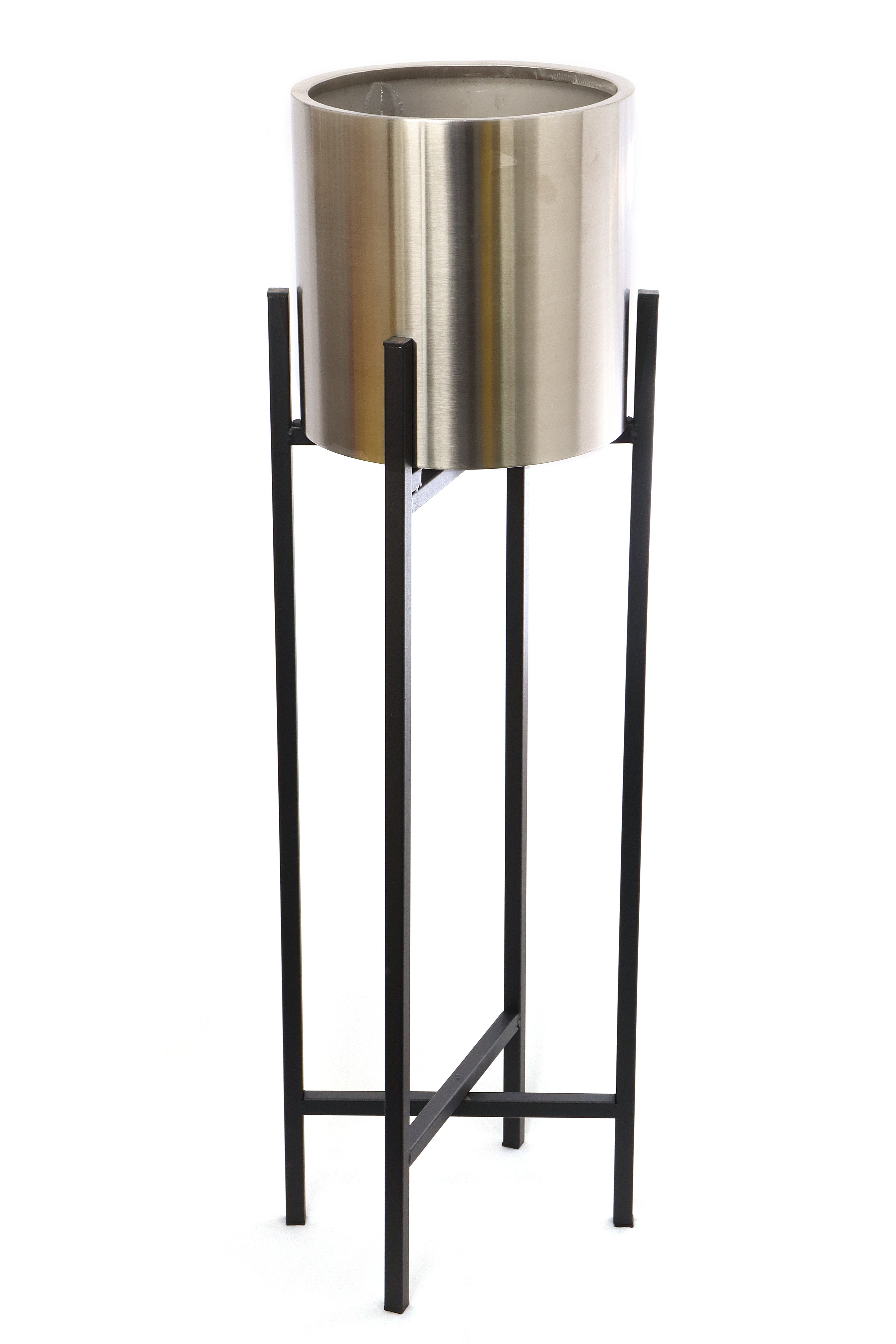 ELLUG Gartenbrunnen Blumentopf aus rostfreiem Edelstahl in Silber, schwarzer Ständer