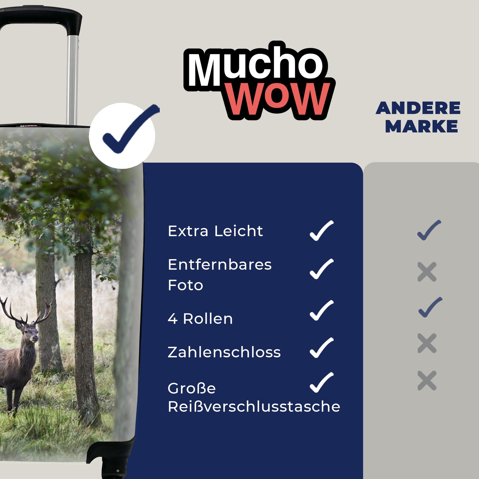 Reisekoffer Bäume Hirsche MuchoWow Reisetasche Rollen, 4 - - für Trolley, Handgepäckkoffer Ferien, mit Gras, rollen, Handgepäck