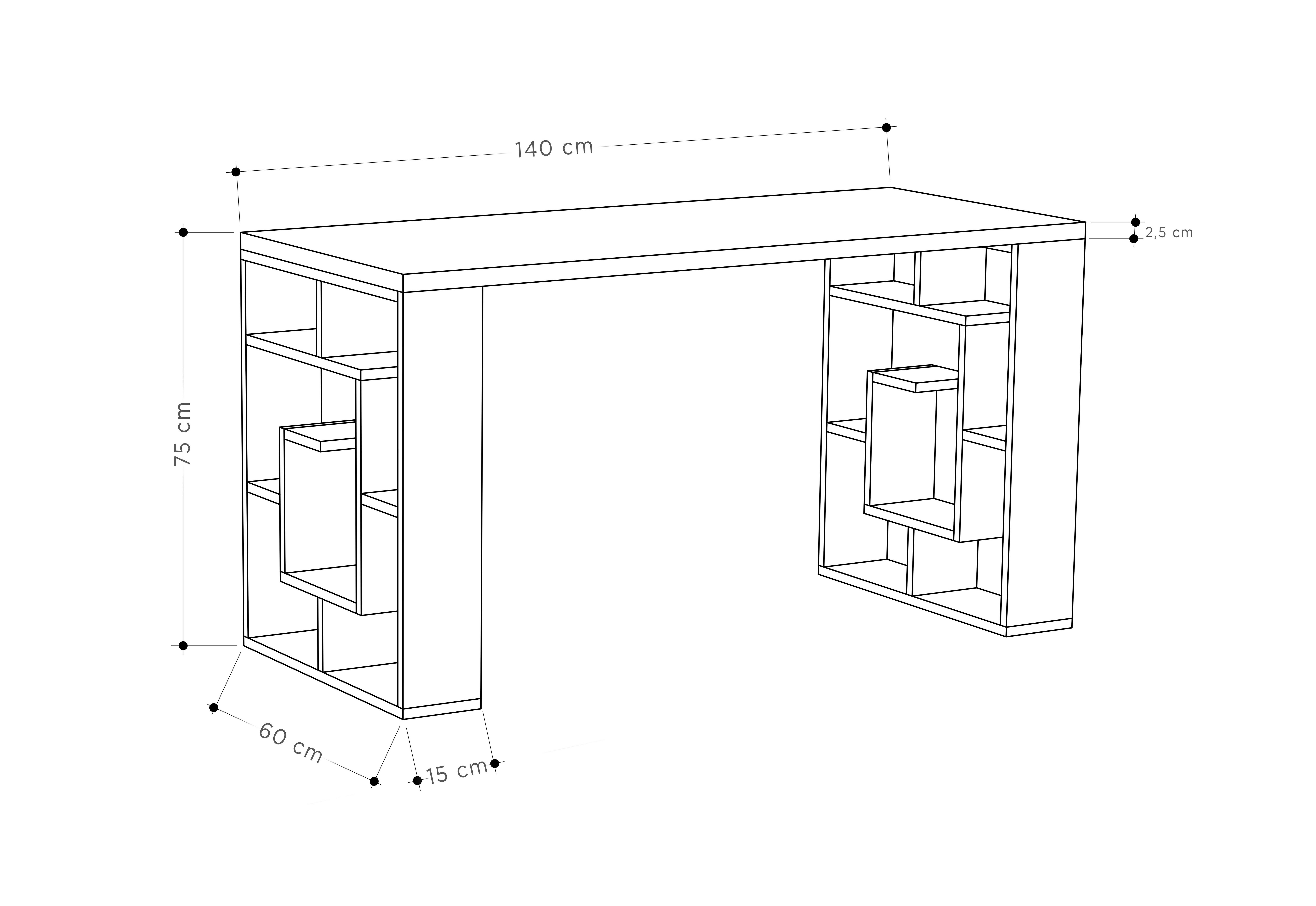 x Moderner Labirent, Decortie cm x Schreibtisch/Arbeitstisch, Weiß-Eiche Schreibtisch 75 137 60