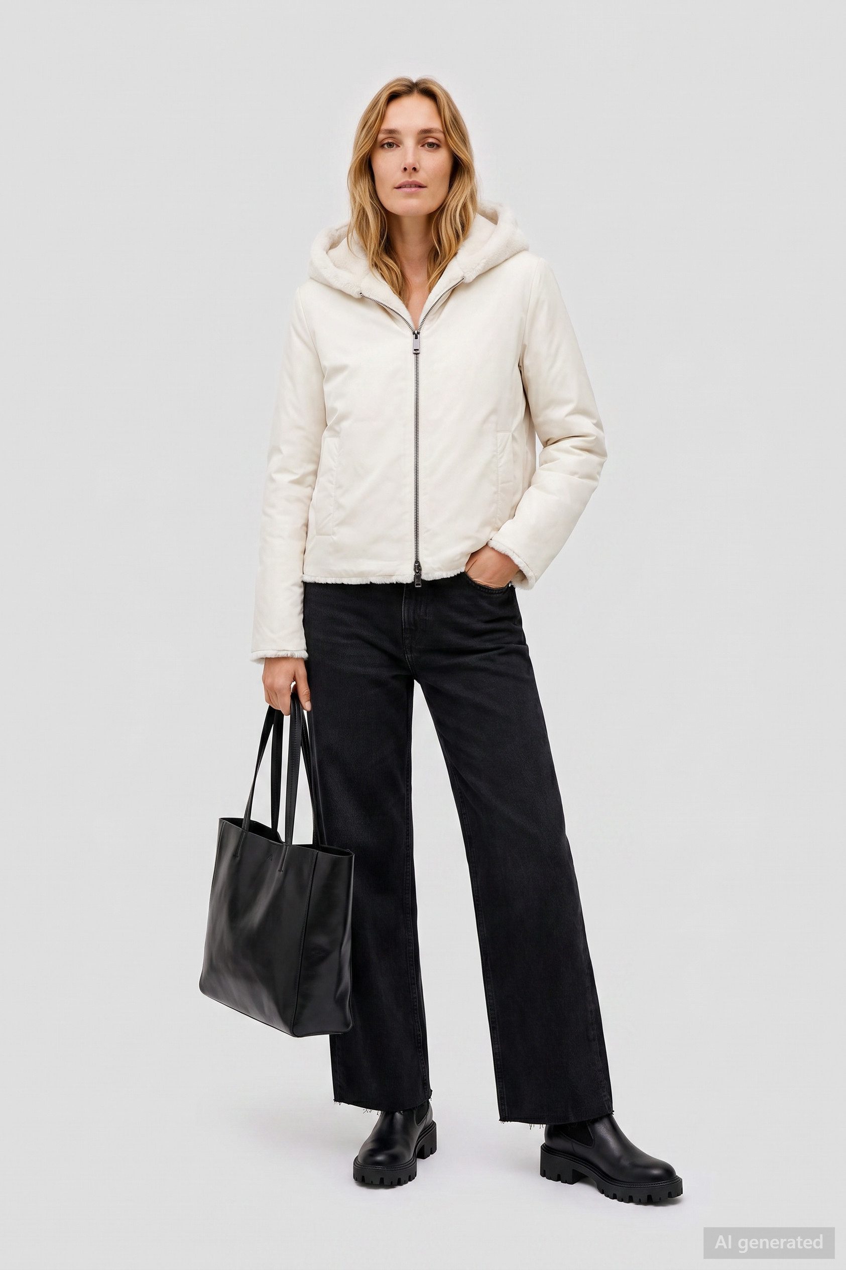 Barbara Lebek Wendejacke kuschelige Damenjacke mit Fellimitat / glattem Oberstoff