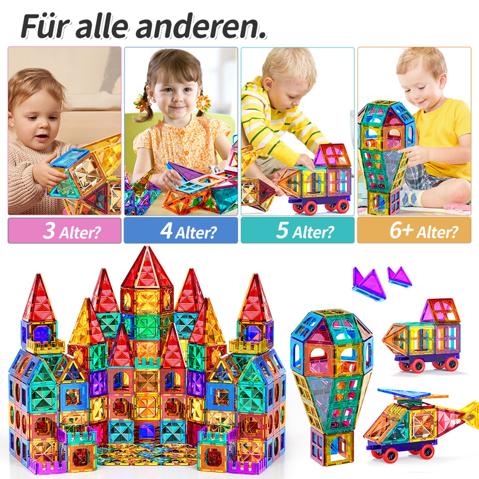TEMI agnetspielzeug Magneten Kinder Magnetbausteine Magnet Magnetspielbausteine, (Set, 150 St., 80/102/150/180 Teile), Geschenk für 3, 4, 5, 6, 7, 8, 9 Jahre Ki – Bild 5 von 5