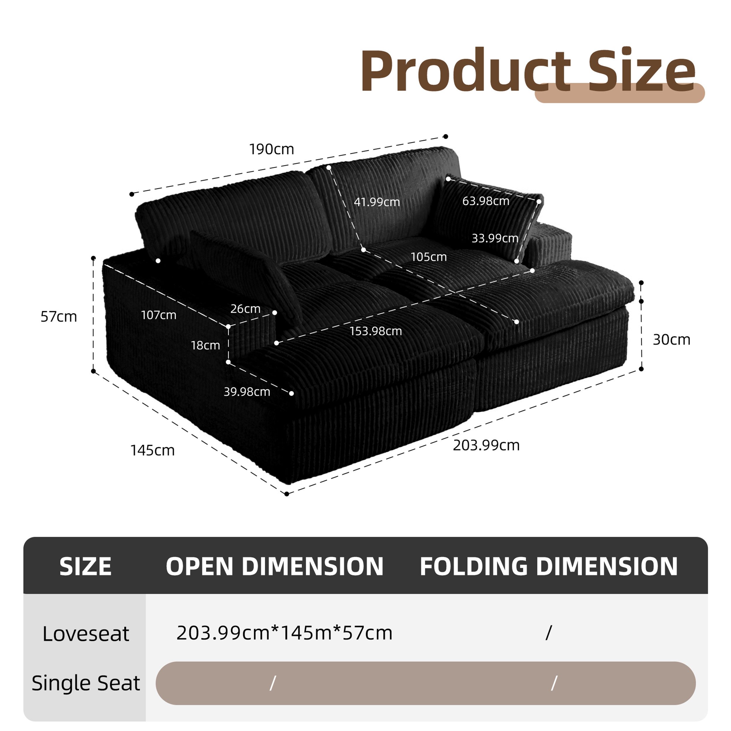 Leawin Sofa Cordsofa 2-Sitzer mit Bettfunktion, modernes Schlafsofa für Woh günstig online kaufen