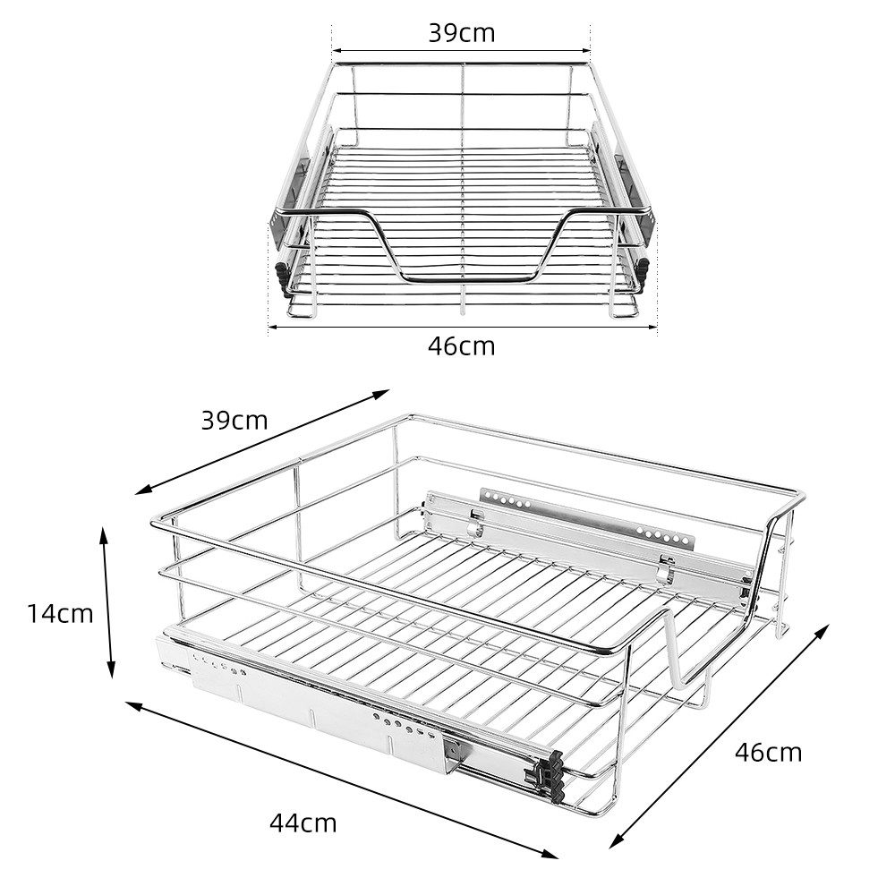 JEOBEST Auszug Teleskopschublade, für 56cm-Schrank, Küchenschublade, (2er Set), Schubladenkorb Chrom, inkl. Schienen