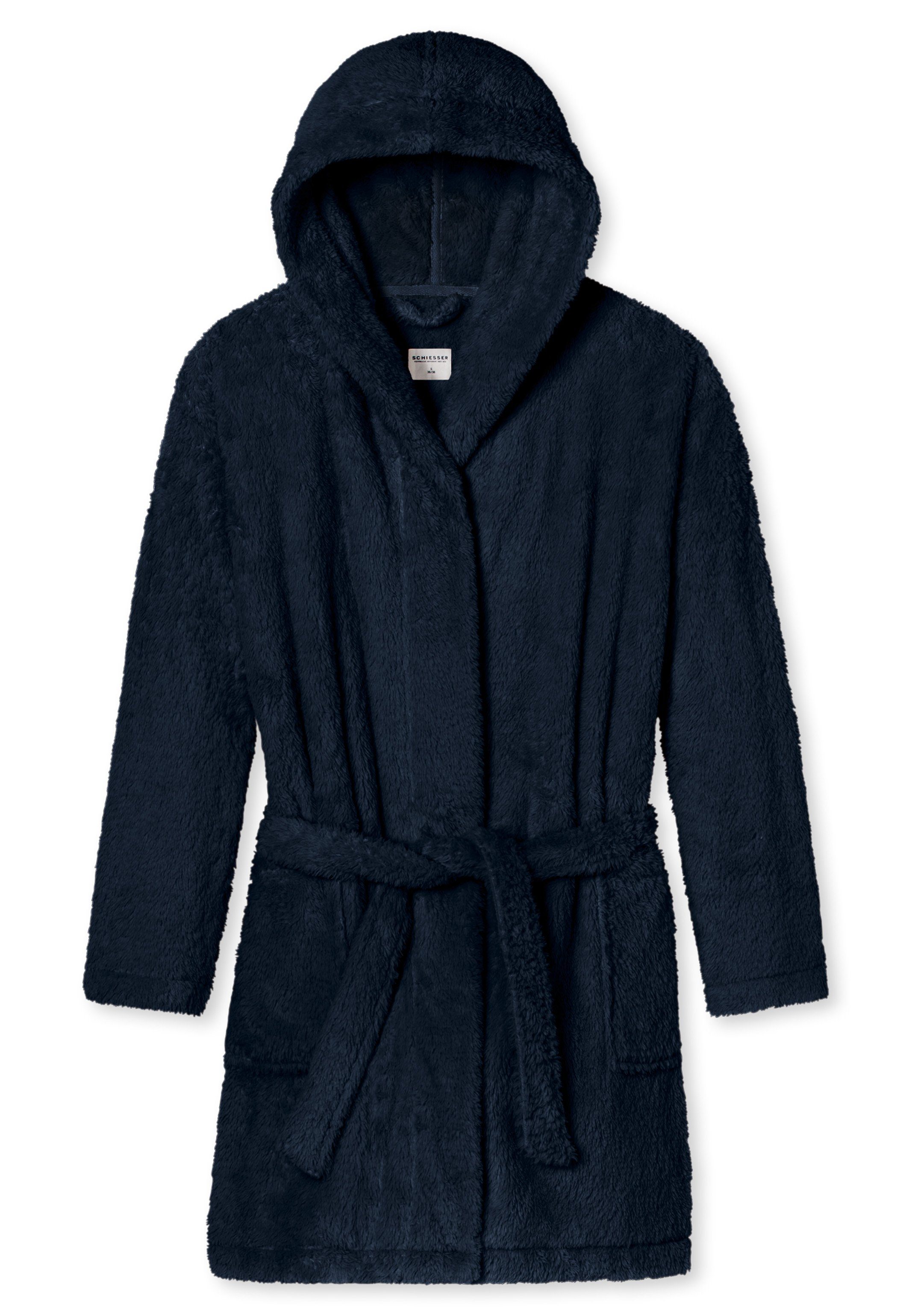 Schiesser Bademantel Teddy Fleece, Synthetik, Bademantel Fit cm mit Dunkelblau Länge - 90 Comfort