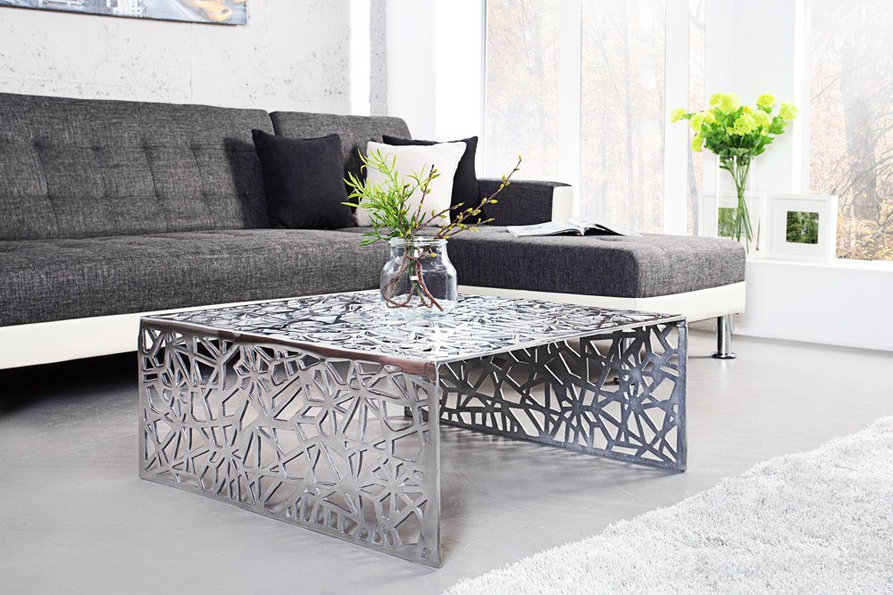 Metall · riess-ambiente Wohnzimmer eckig · 60cm Handarbeit Modern silber, Design · Gap Couchtisch · ABSTRACT ·
