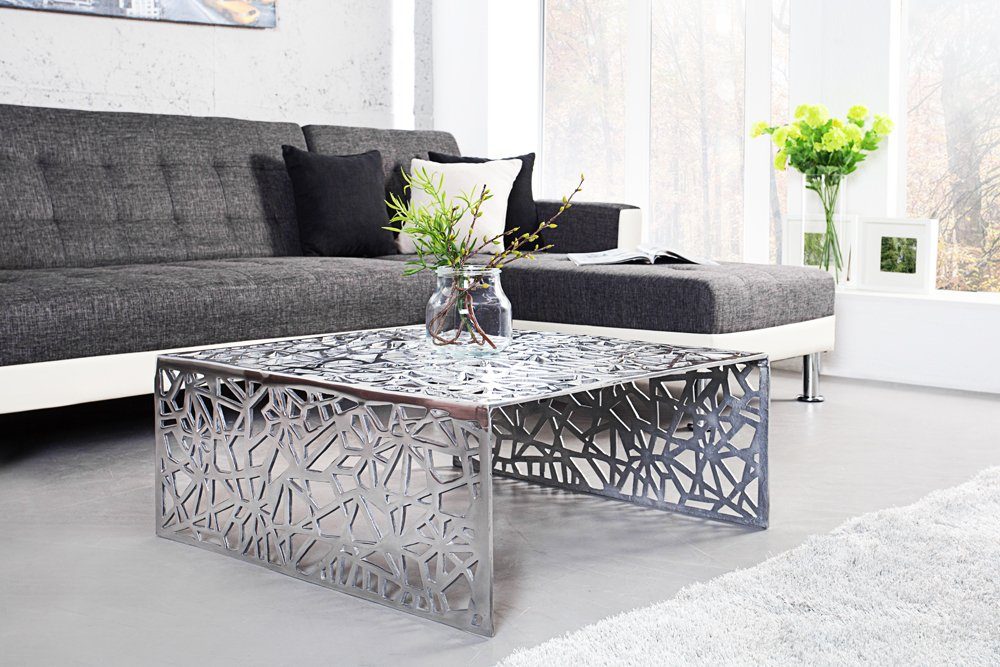 60cm Wohnzimmer riess-ambiente Handarbeit silber, Metall Couchtisch Modern Design · · · ABSTRACT · Gap eckig ·