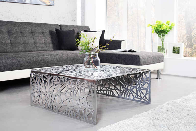 riess-ambiente Couchtisch »ABSTRACT 60cm silber«, Wohnzimmer · Metall · eckig · Handarbeit · Gap Design · Modern