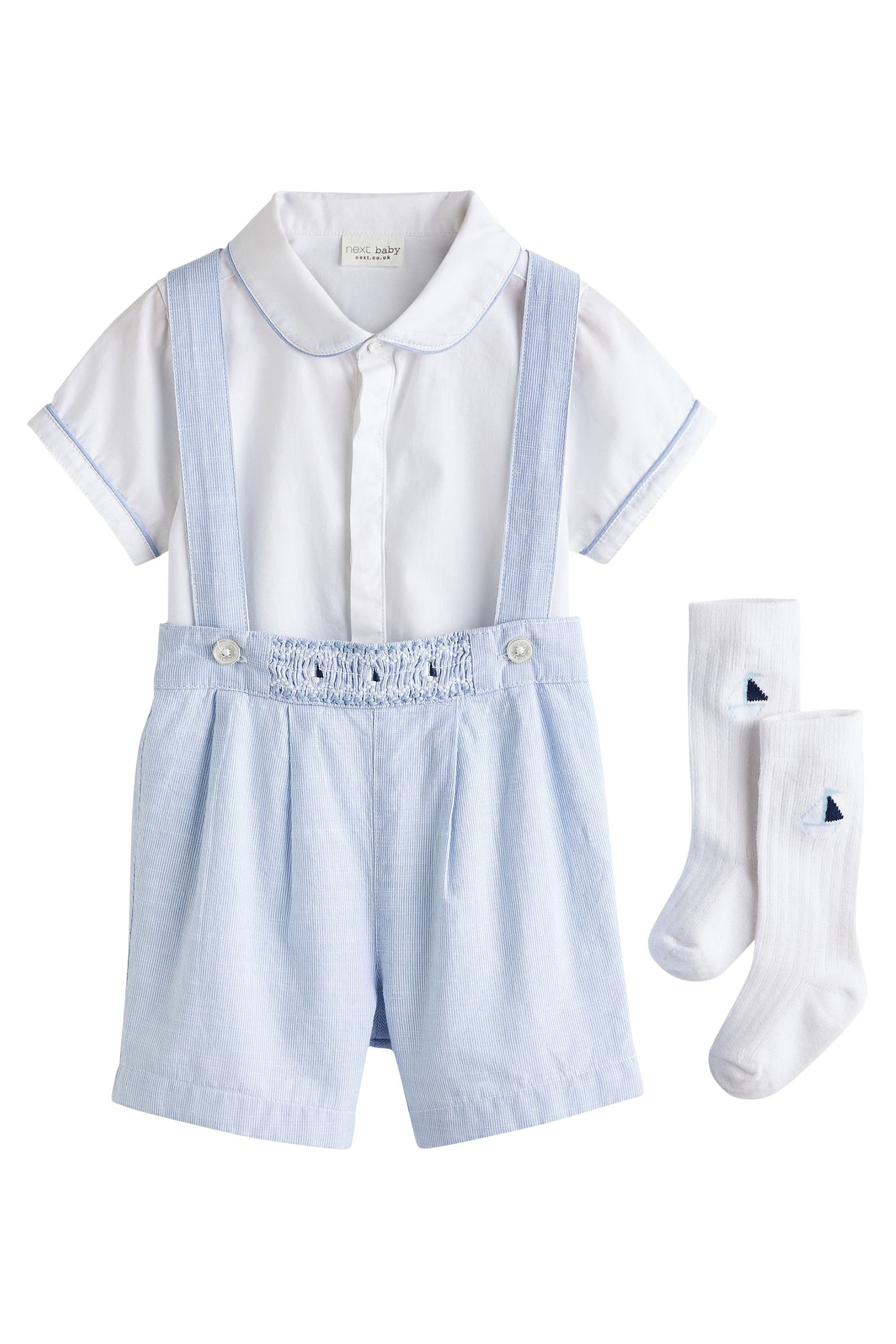 Next Hemd & Hose Babyset mit elegantem Hemd, kurzer Hose und Socken (3-tlg) Pale Blue