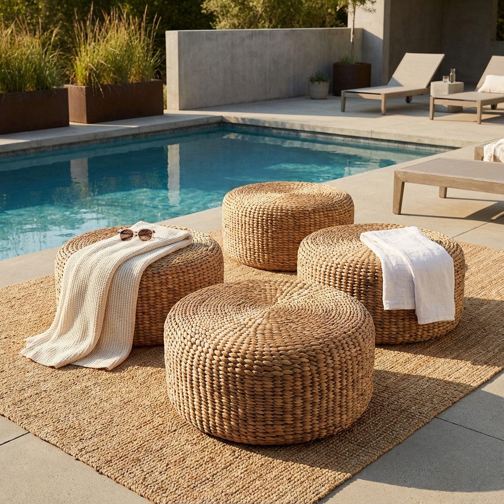 wohnfreuden Hocker Sitz-Pouf BRUNO 60 cm aus Wasserhyazinthe, 29195