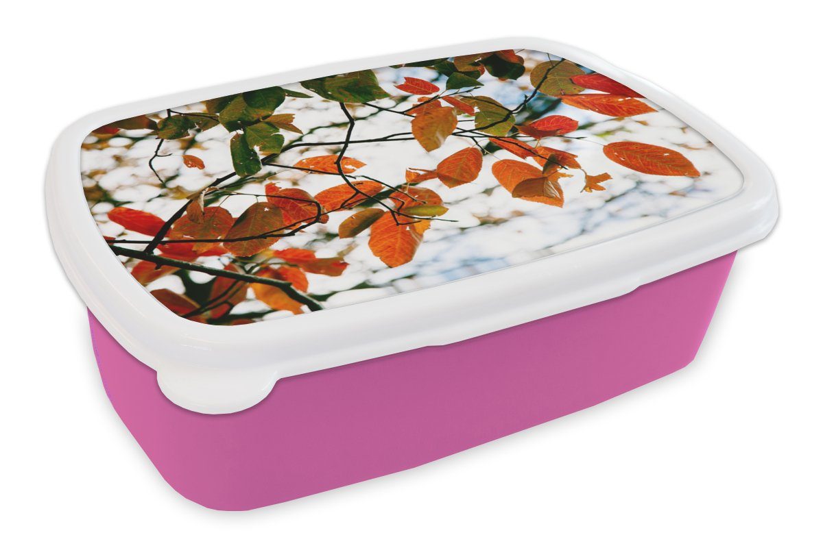 MuchoWow Lunchbox Herbst - Blätter - Landleben - Jahreszeiten, Kunststoff, (2-tlg), Brotbox für Erwachsene, Brotdose Kinder, Snackbox, Mädchen, Kunststoff rosa | Lunchboxen