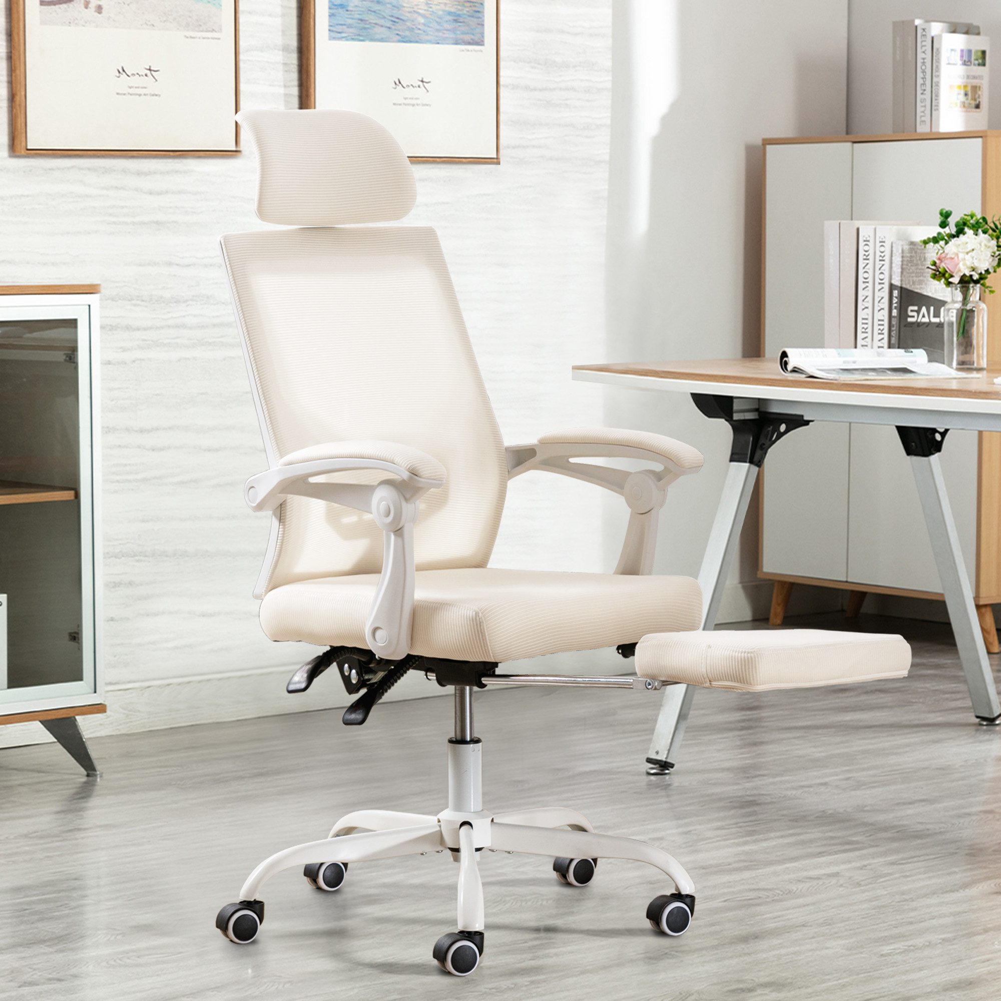 UEV Bürostuhl Ergonomisch, Schreibtischstuhl mit Fußstütze Atmungsaktiver N günstig online kaufen