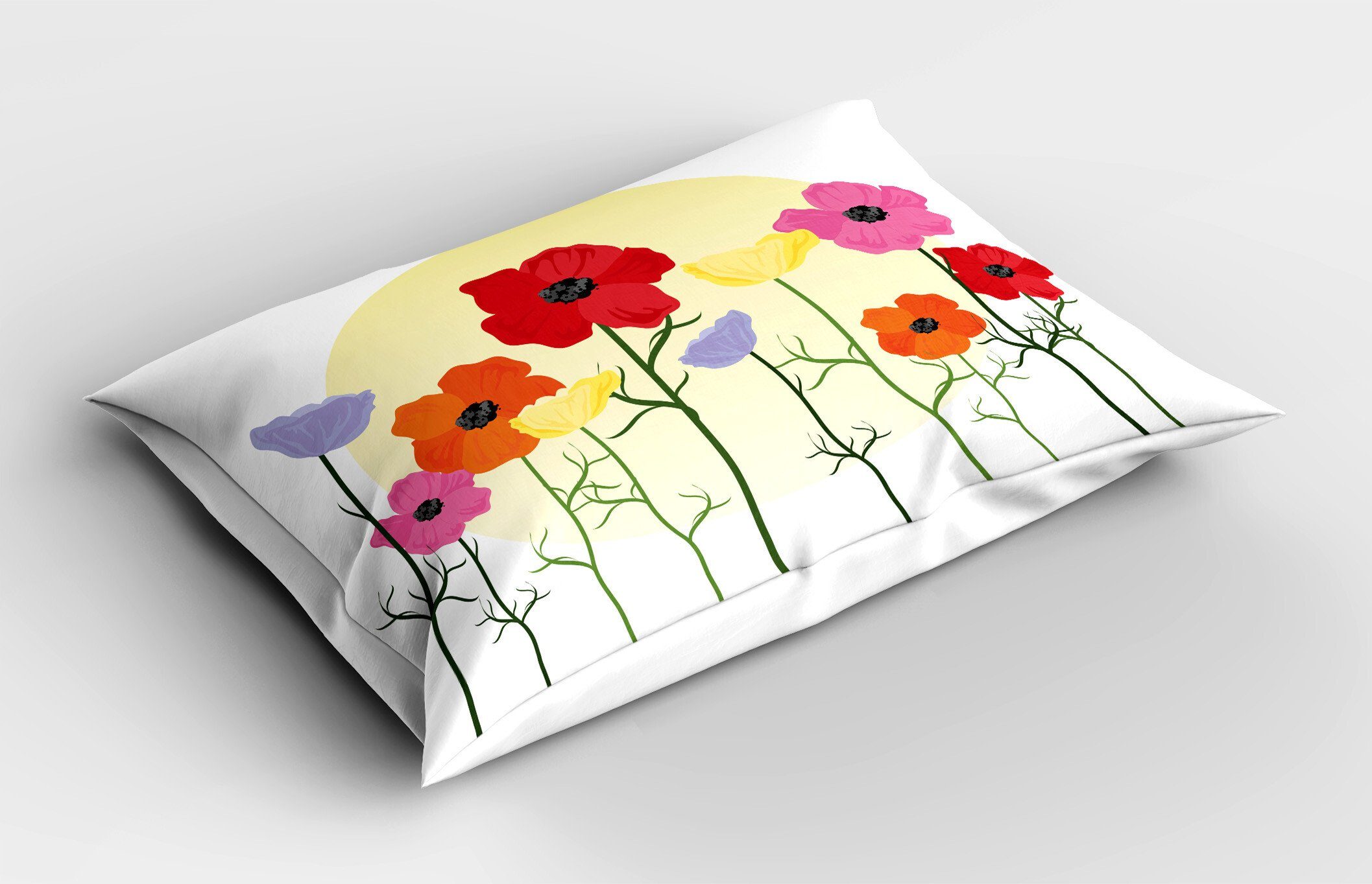 Kissenbezug, Blume Vibrierende Gedruckter (1 und Size Kissenbezüge King Mohnblumen Sonne Standard Stück), Abakuhaus Dekorativer