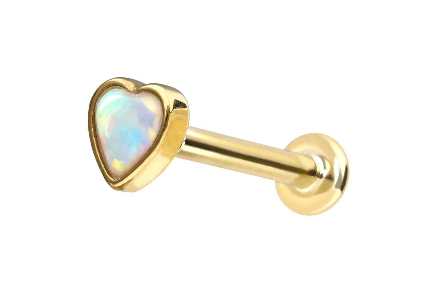 PIERCINGLINE Piercing-Set 14 Karat Gold Labret mit Innengewinde SYNTHETISCHES OPALHERZ (Labrets, 1-tlg)