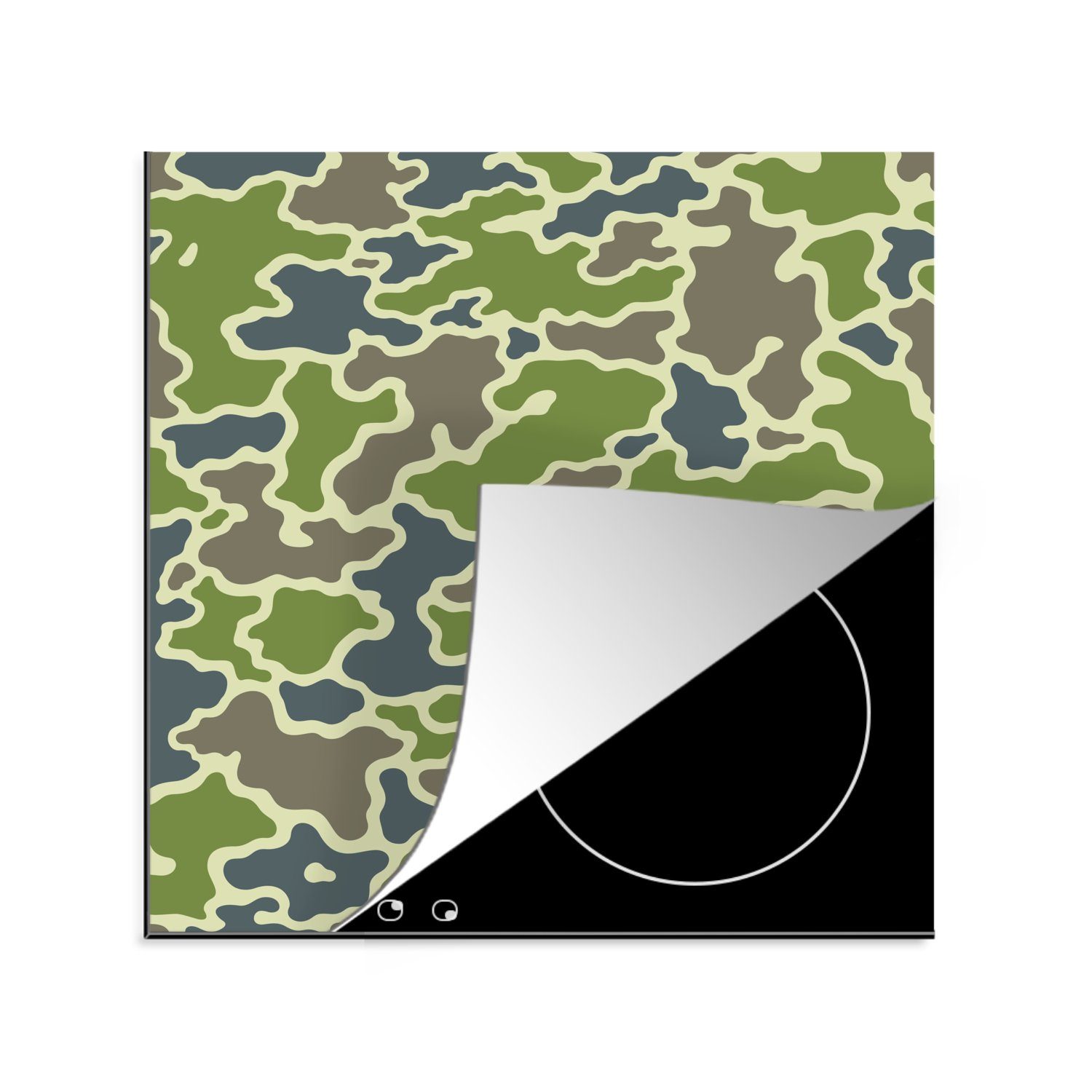 MuchoWow Herdblende-/Abdeckplatte Grünes Camouflage-Muster, Vinyl, (1 tlg), 78x78 cm, Ceranfeldabdeckung, Arbeitsplatte für küche