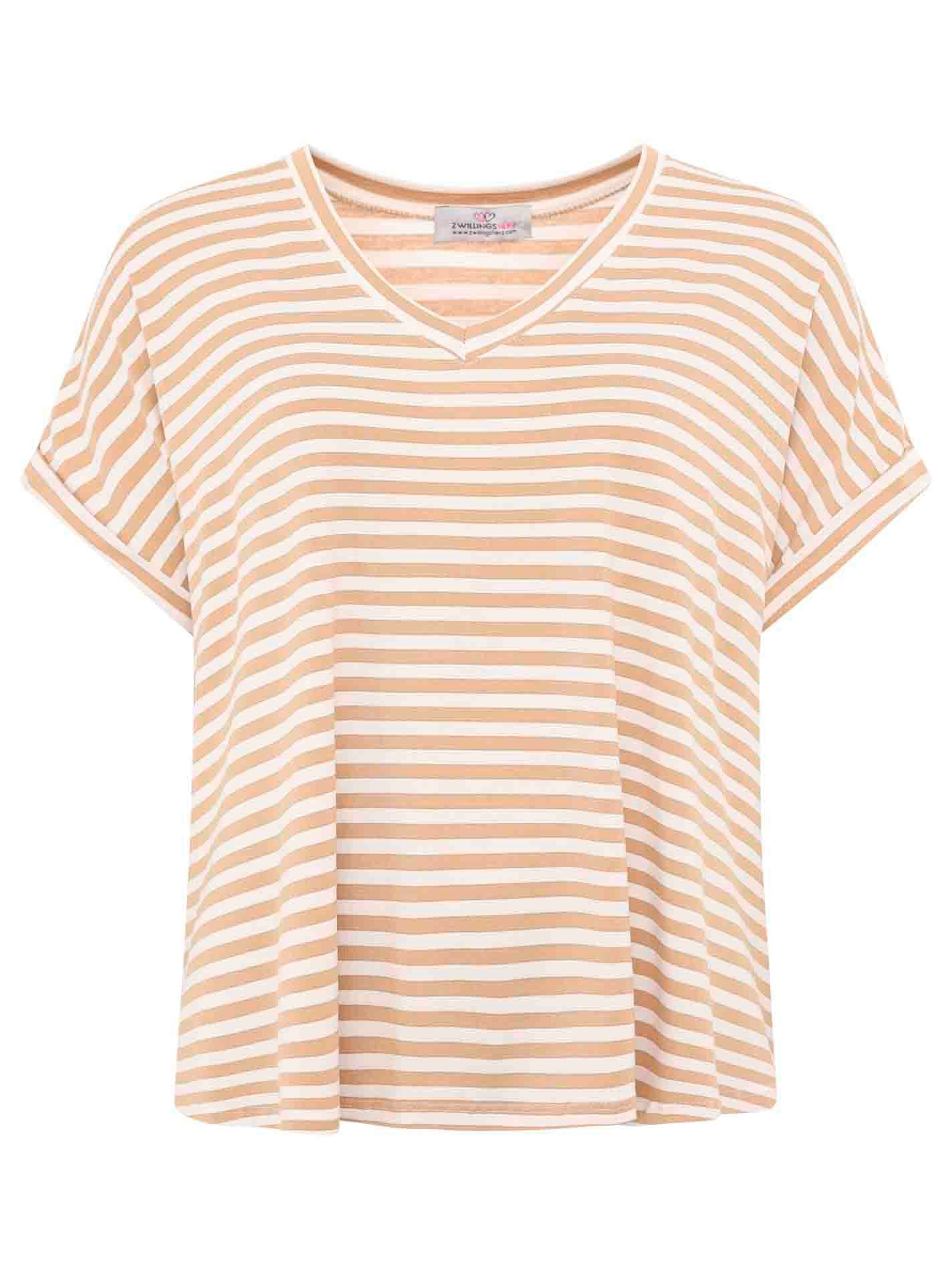 Zwillingsherz T-Shirt "Maritime Streifen" One Size, Kurzarm, V-Ausschnitt, gestreift, Loose Fit – Bild 2 von 5