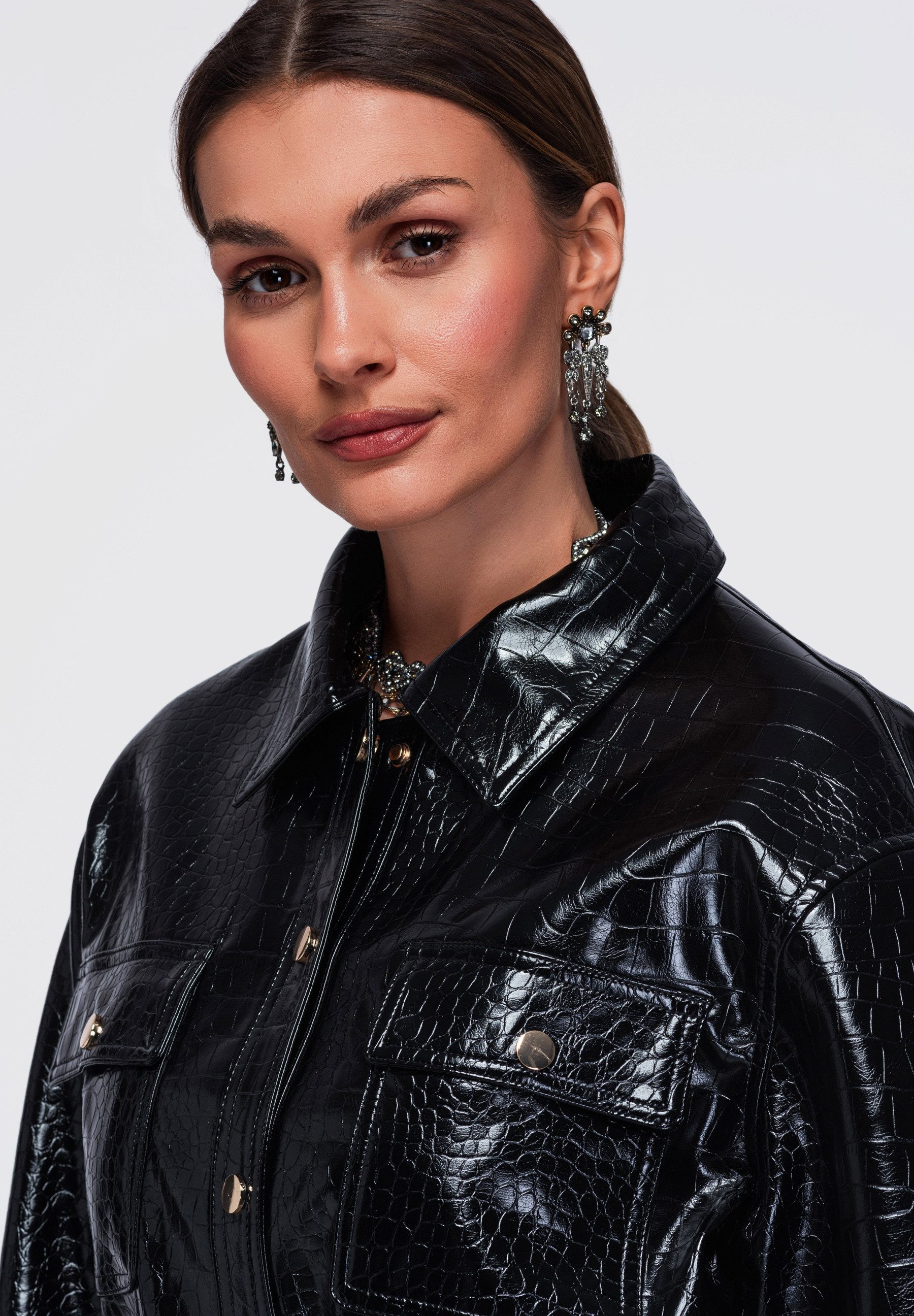 OMBRE Lederimitatjacke Jacket OW-JAFL-0141 V-1 burgundy S Schwarz M (kein Set, 1-St) – Bild 4 von 5