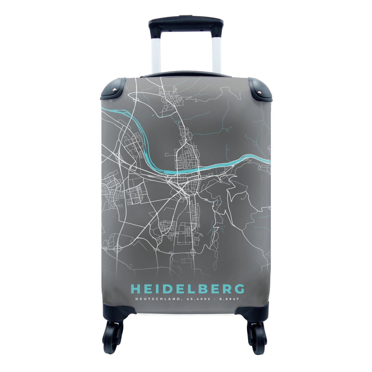 Rollen, Handgepäck mit Karte rollen, MuchoWow Ferien, Handgepäckkoffer - - Stadtplan Trolley, - Heidelberg Reisetasche Deutschland, - für 4 Reisekoffer Blau