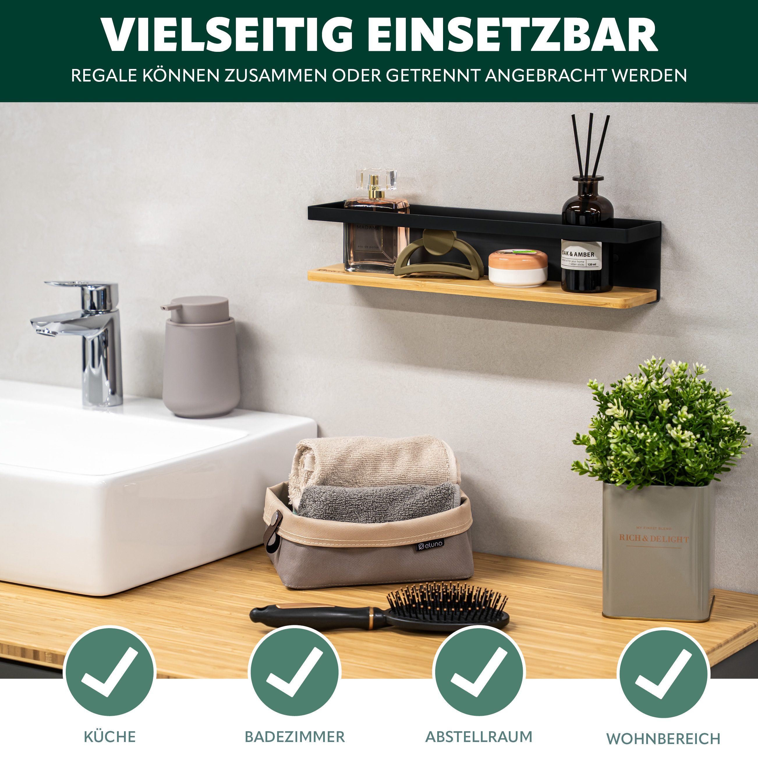 eluno Gewürzregal Gewürzregale 2er Set mit Bambusboden, 2-tlg. – Bild 5 von 5